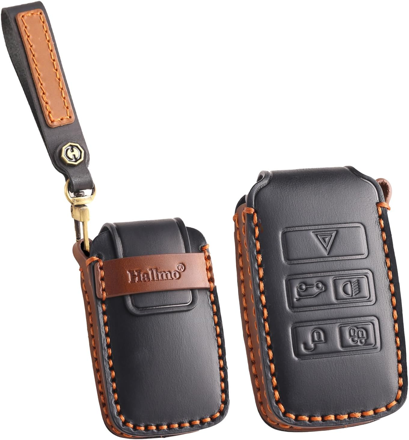 Ontto Car Key Cover Fit for Range Rover Evoque Sport Velar Discovery 4 for Jaguar F-Pace F-Type XJ XF XE Handmade Leather Key Case Holder Keyring Key Chain Smart Key Shell Protector Accessories - A-Blue image number 3