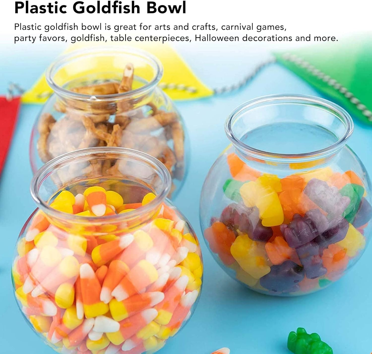 Plastic Fish Bowl, Plastic Ivy Bowl, Unbreakable round Aquarium Goldfish Bowl, for Carnival Games, Home Decor, Halloween, Candy, Table Centerpieces, Party Decorations (S)