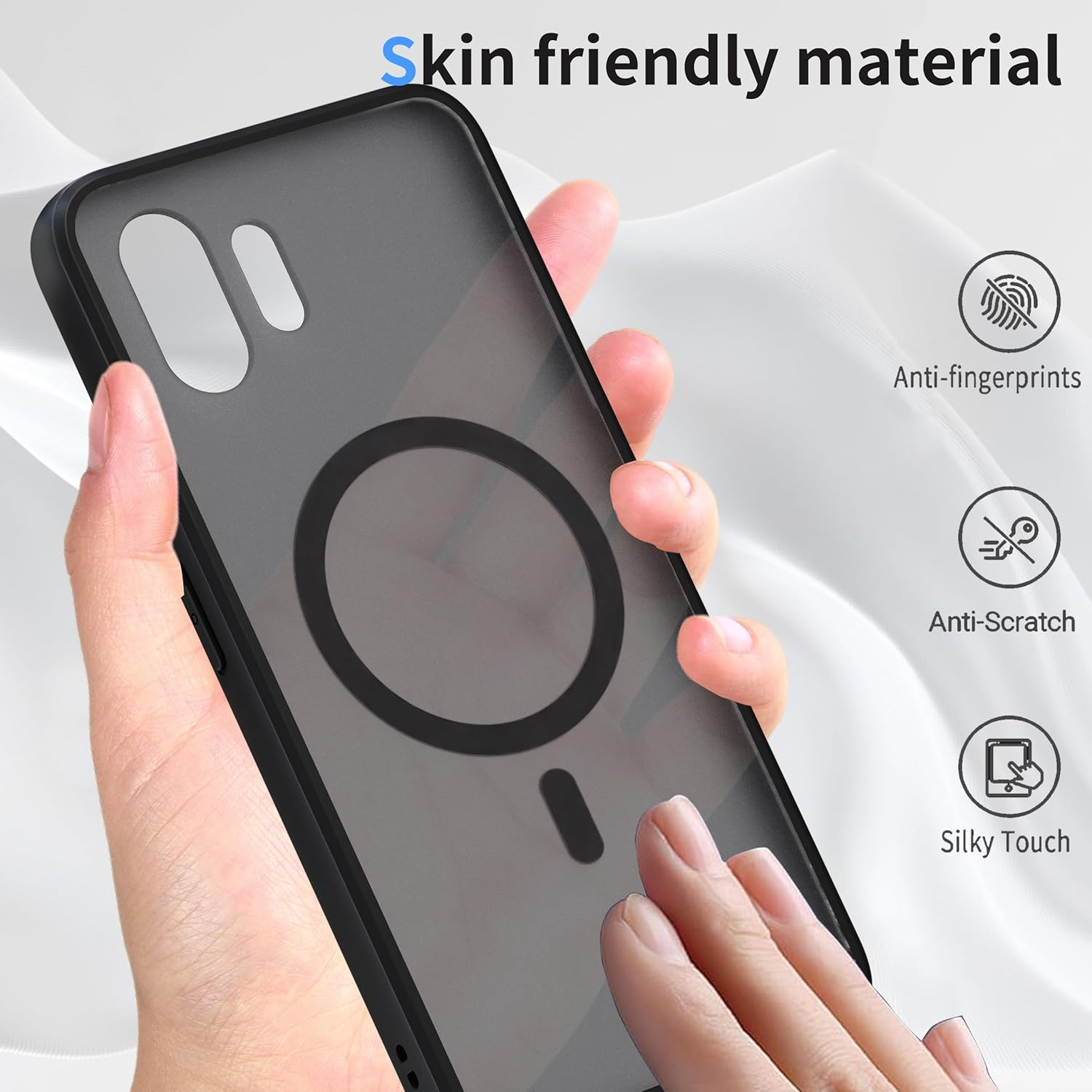 AOMYKE for Nothing Phone (2) Magnetic Mobile Phone Case for Nothing Phone (2) [Compatible with Magsafe] Translucent Matte Anti-Fingerprint Scratch-Resistant PC Back + TPU Bumper, Black image number 2