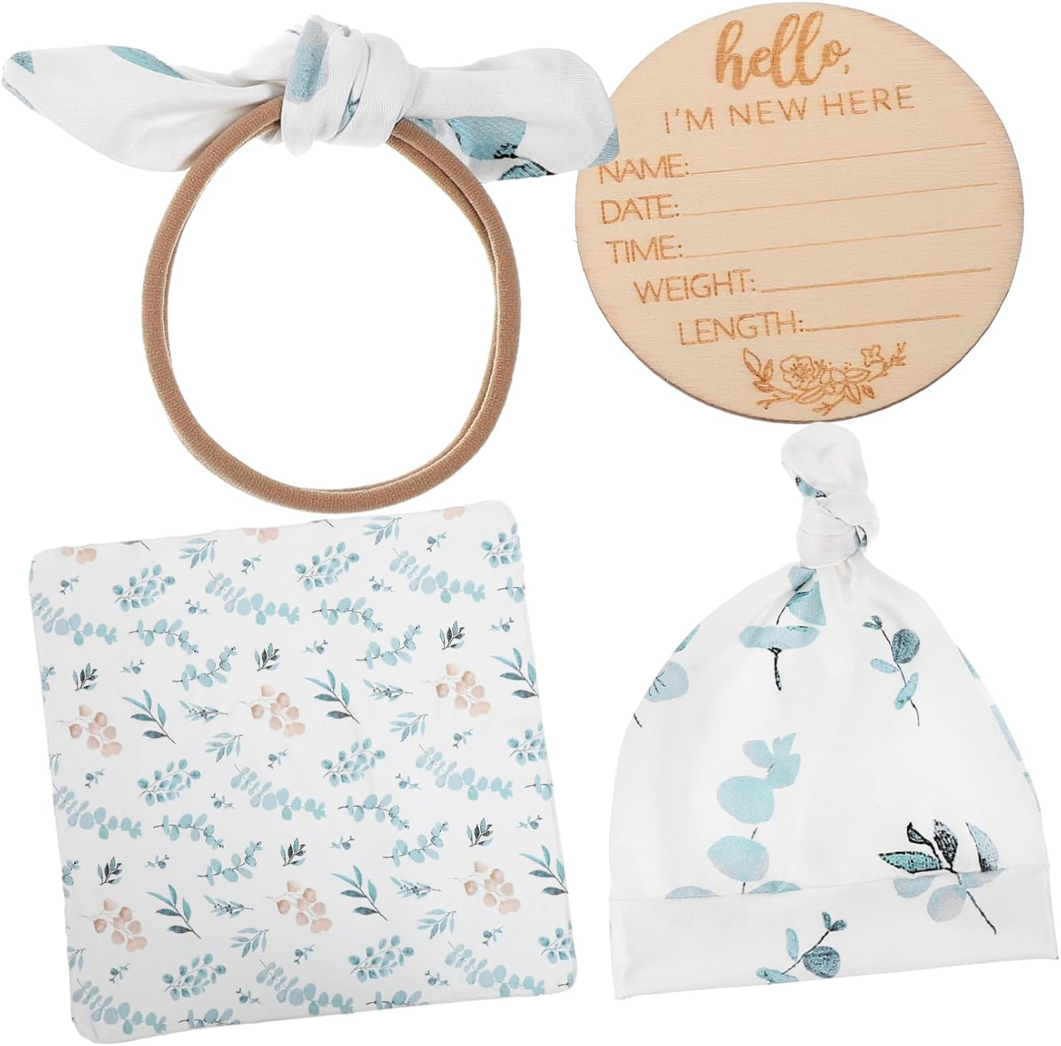 INOOMP 1Set Newborn with Hat and Headband Essentials for Boy Girl Includes Eucalyptus Design and Sign image number 2