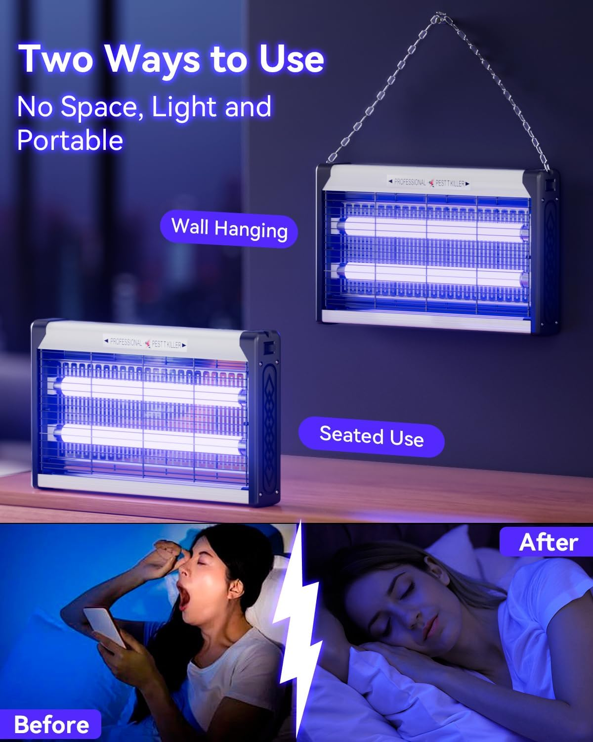 Mosiller Bug Zapper Fly Killer - 40W Mozzie Mosquito Trap Indoor Bug Trap, Insect Fly Trap Lamp, LED Insect Killer Fly Catcher Fly Zapper for Home Office Warehouse Garden image number 3