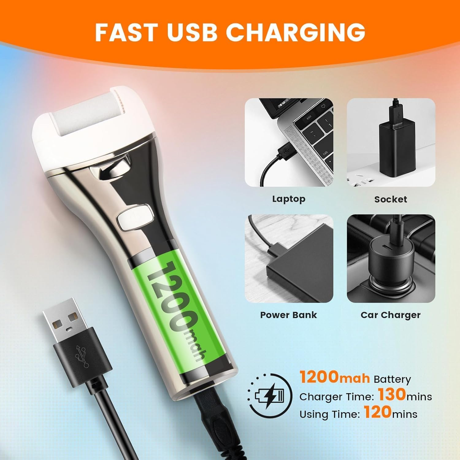 Electric Foot Callus Remover, Rechargeable Portable Electronic Foot File Pedicure Kits, 3 Roller Heads, 3 Speed, Battery Display for Remove Cracked Heels Calluses and Dead Skin Ideal Gift image number 2