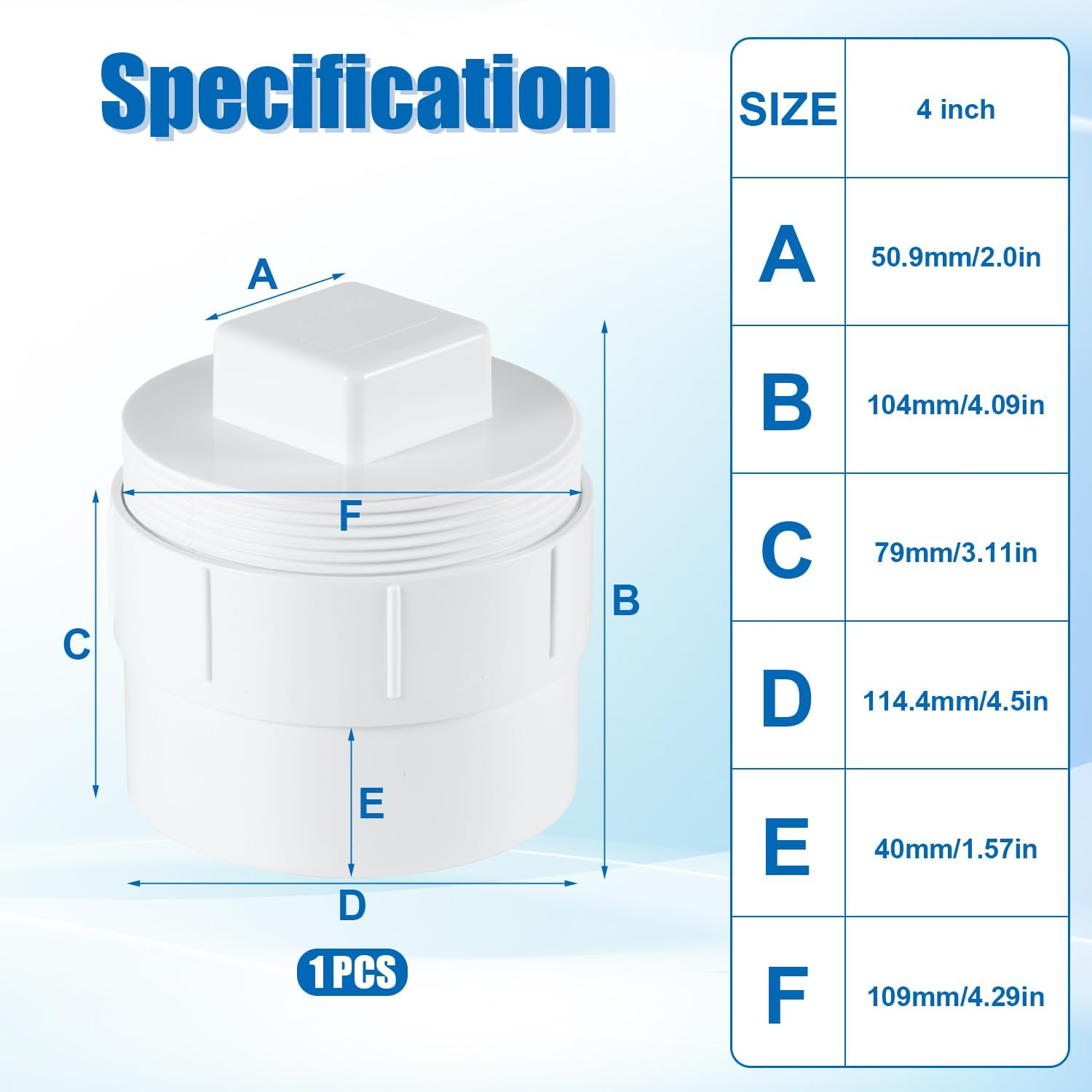 4" PVC Sewer Cleanout Adapter with Plug Pipe Fitting, DWV Flush Sewer Cleanout Cap Drainage Sewer Cleanout Cap for Drainage Piping System Outdoor Garden image number 6
