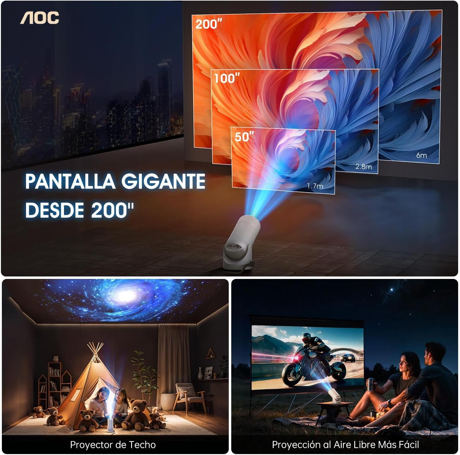 AOC Mini Projector with Wifi and Bluetooth, Portable Projector Full HD 4K Support with 180&deg; Rotation Adjustment, 8000 Lumen, 220 Ansi,Vertical Auto Keystone Correction, Home Projector for Phone/Laptop image number 5