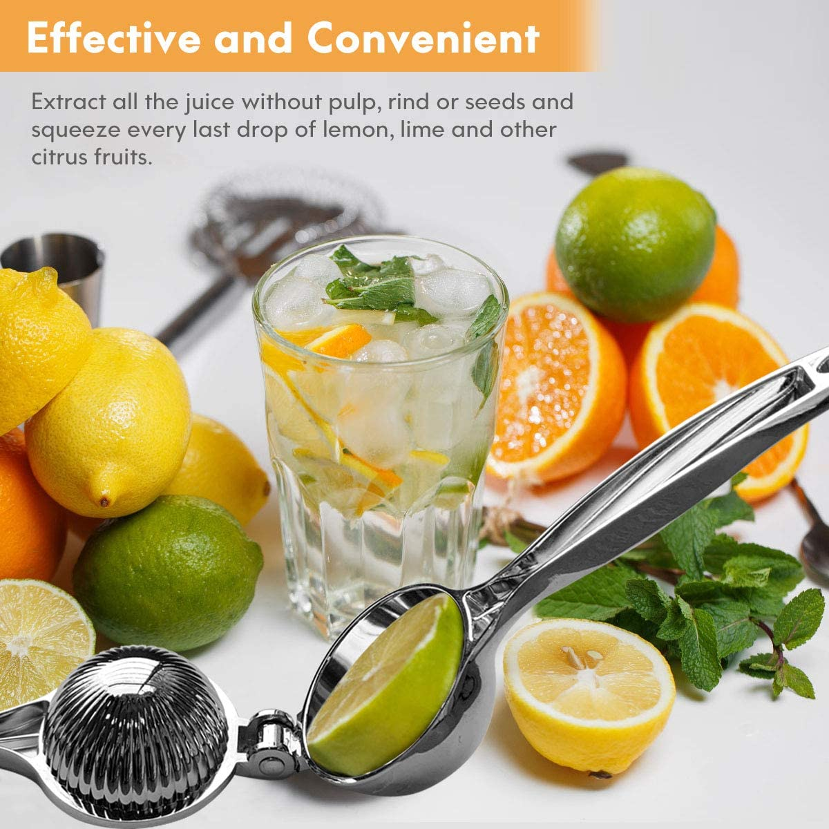 Lemon Squeezer Juicer, Stainless Steel Handheld Lime Juicer, Manual Hand Citrus Press Bar Tool with Zester image number 3