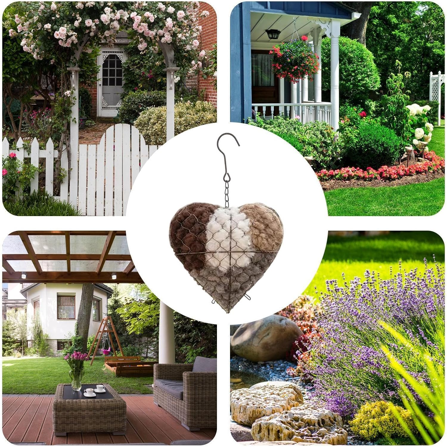 Handmade Fiber Bird Nesting Heart, Bird Nesting Heart Outdoor Art, Refillable Hangable Holder, Fiber Birds Nestings Material for Parakeet Cockatiel Canary Finch Lovebird Winter Garden Tree image number 6