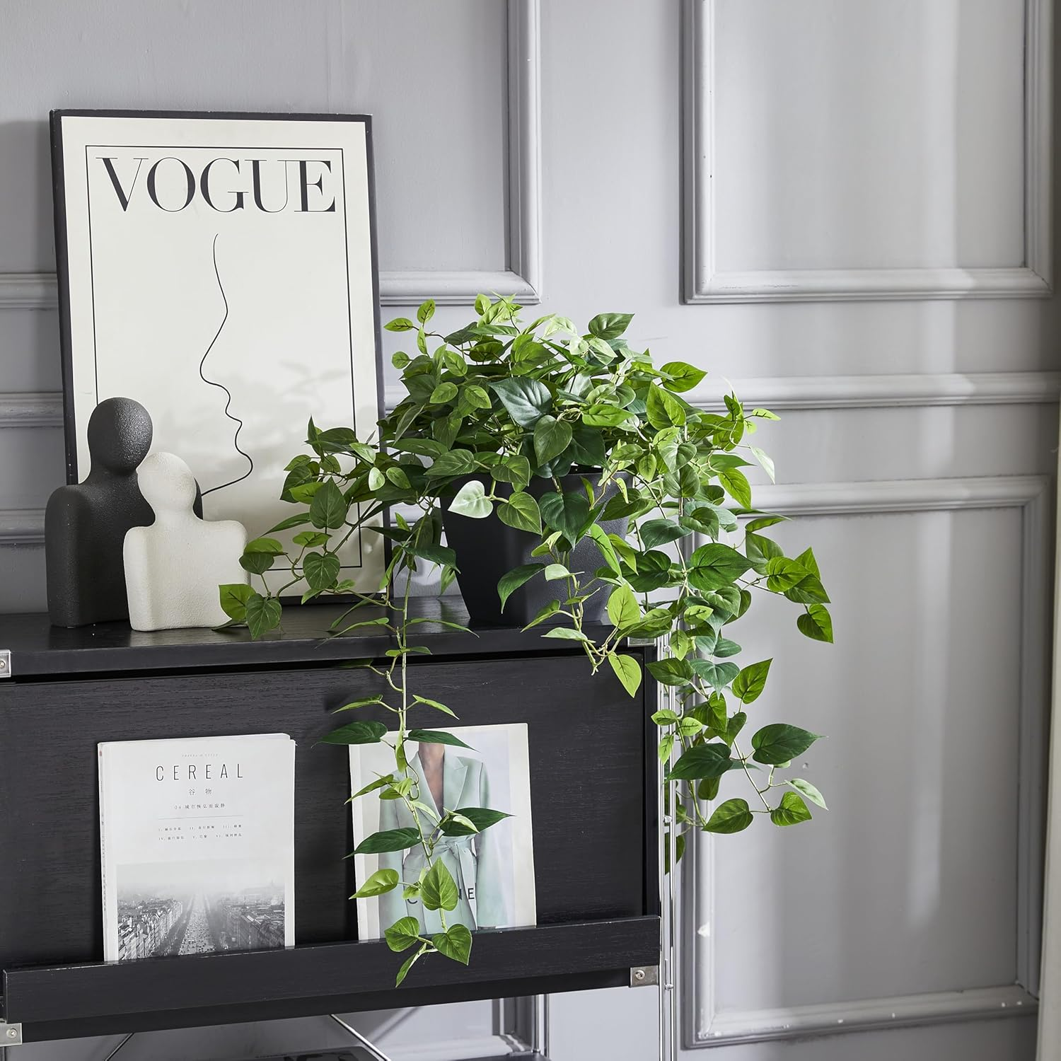 365 Blooming Decor Realistic Artificial Pothos Ivy Plant, Silk, for Office, Home Decor, 30" H X 22.8" W, in Contemporary Black Pot //No Assembly Required//Fade-Resistant.