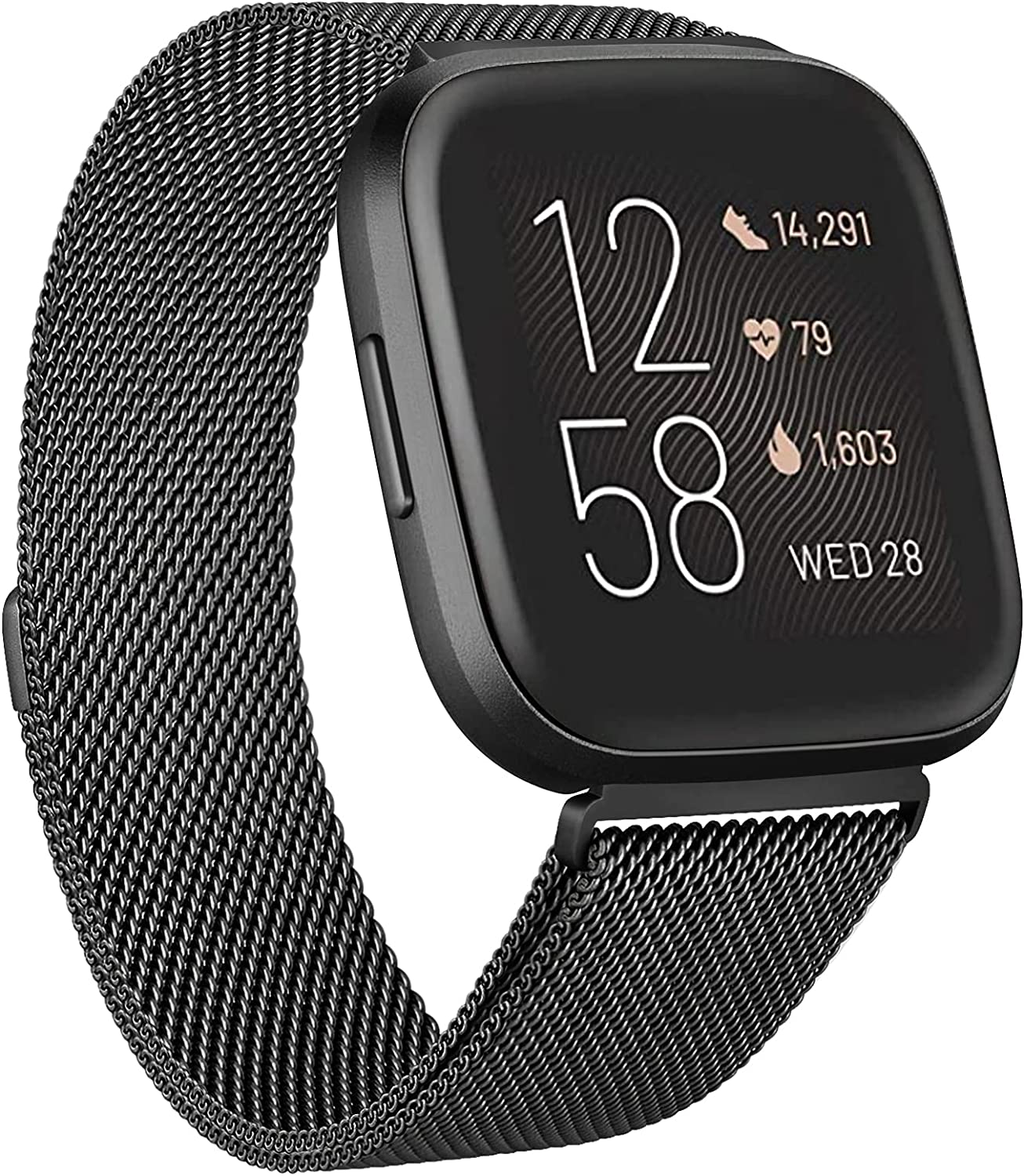 Metal Bands Compatible with Fitbit Versa 2 & Fitbit Versa & Fitbit Versa Lite Edition Band, Stainless Steel Loop Metal Mesh Replacement Sport Strap Bracelet Wristbands for Women Men