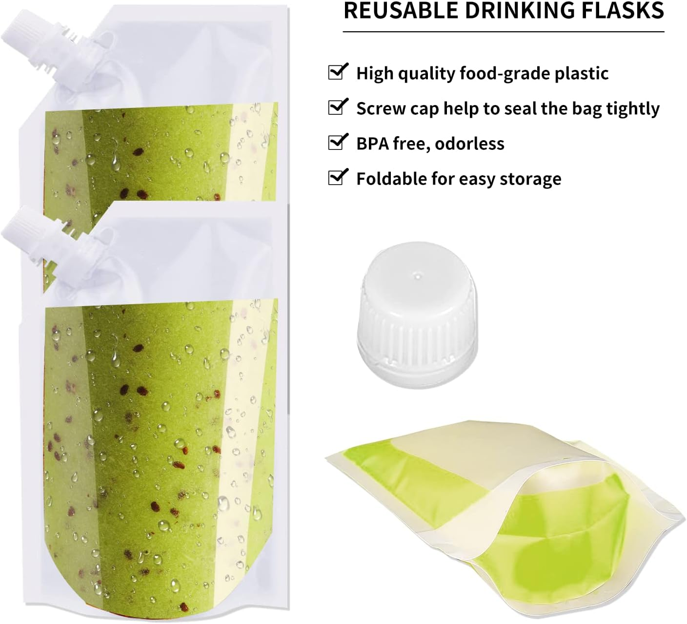 Travel Pouch,10Pcs Plastic Reusable Hip Flask with Spout,Drink Pouches for Festivals Hide Alcohol,Juice, Sneak Booze, Liquor, Rum, Water-220Ml image number 3