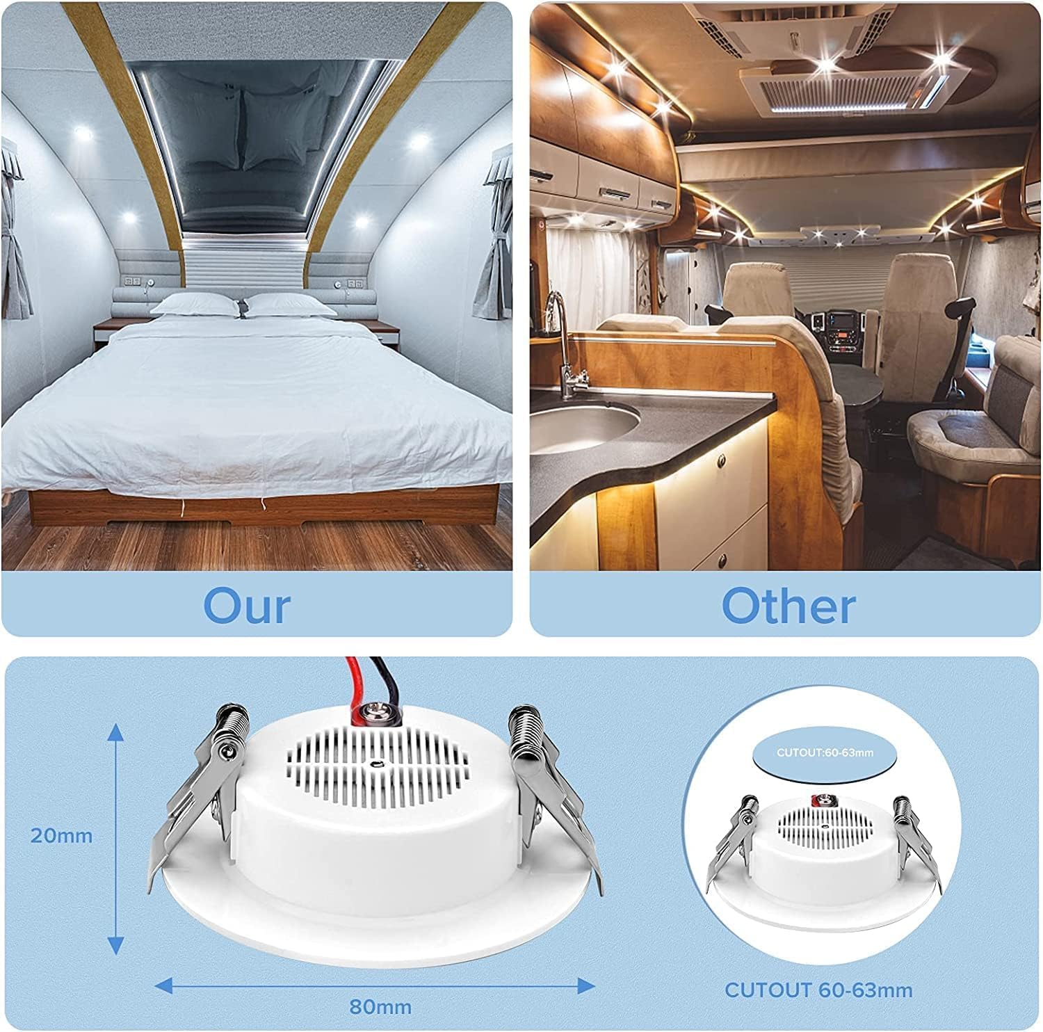 Bluefire RV LED Lights for Motorhome, 300 Lumen RV Interior Lights LED Downlights Recessed Ceiling Lights for Motorhome Boat Van Caravan Kitchen Cabinet(4 Pack, White) image number 6