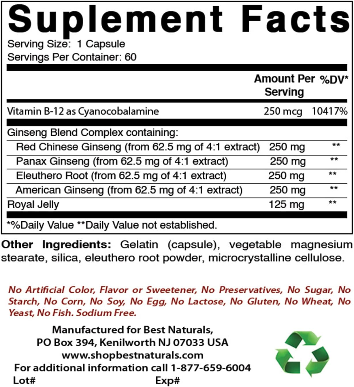 Best Naturals Ginseng Complex 1000 Mg 60 Capsules (60 Count (Pack of 3)) image number 5