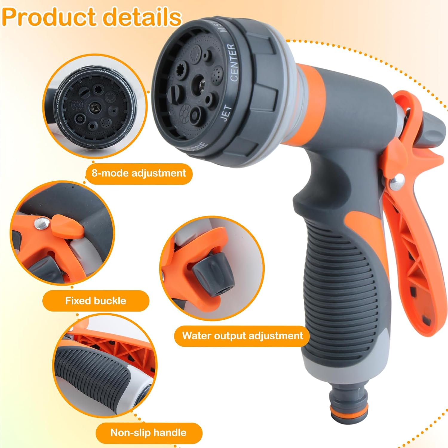 KEWAYO Garden Hose Nozzle Sprayer, Heavy Duty Metal High Pressure Water Gun,9 Adjustable Watering Patterns Suitable for Watering Plants Washing Cars and Showering Pets image number 5
