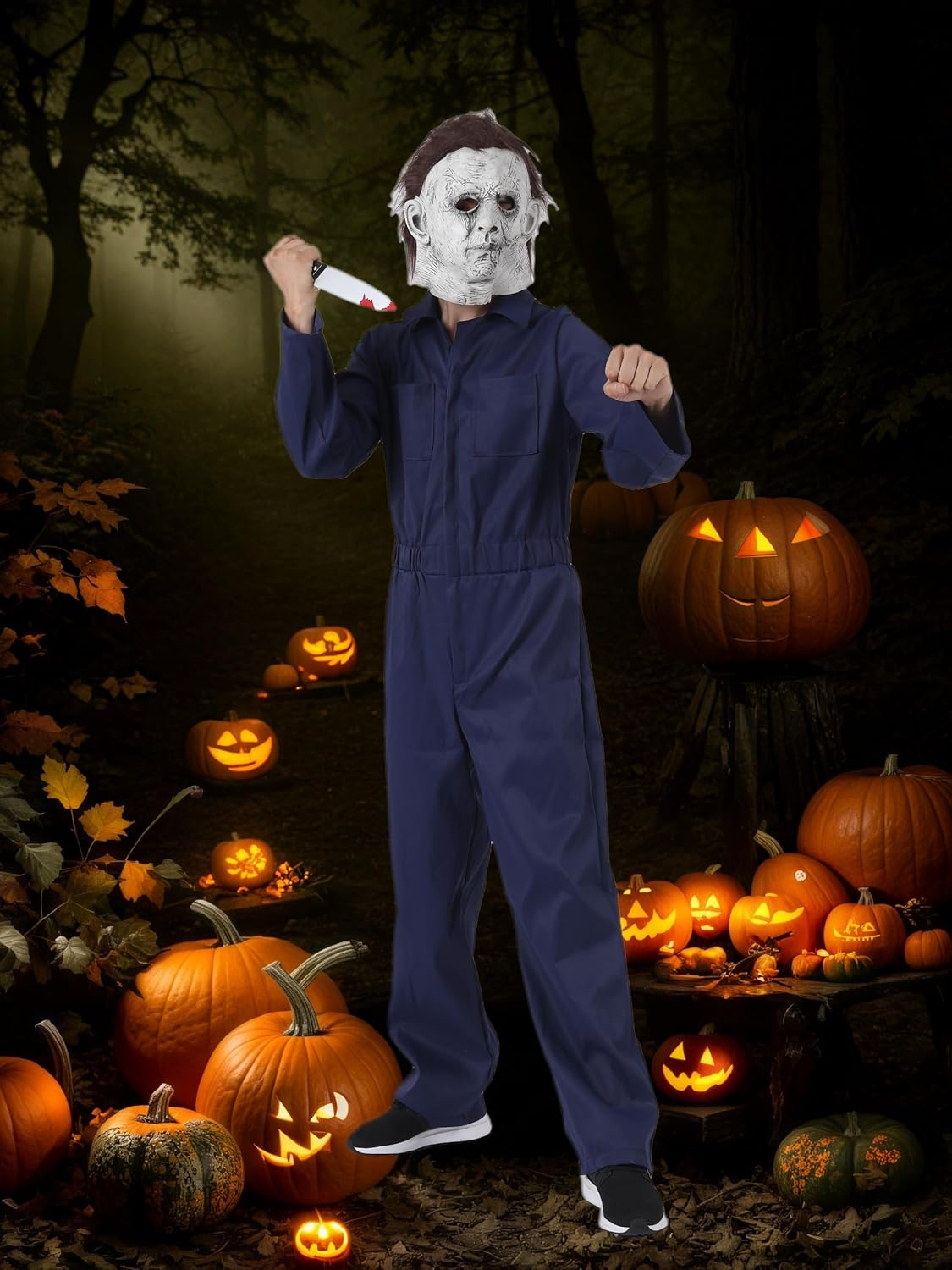 Michael Costume Overalls Men Adult Halloween Costumes Jumpsuit with 2 Chest Pockets image number 6