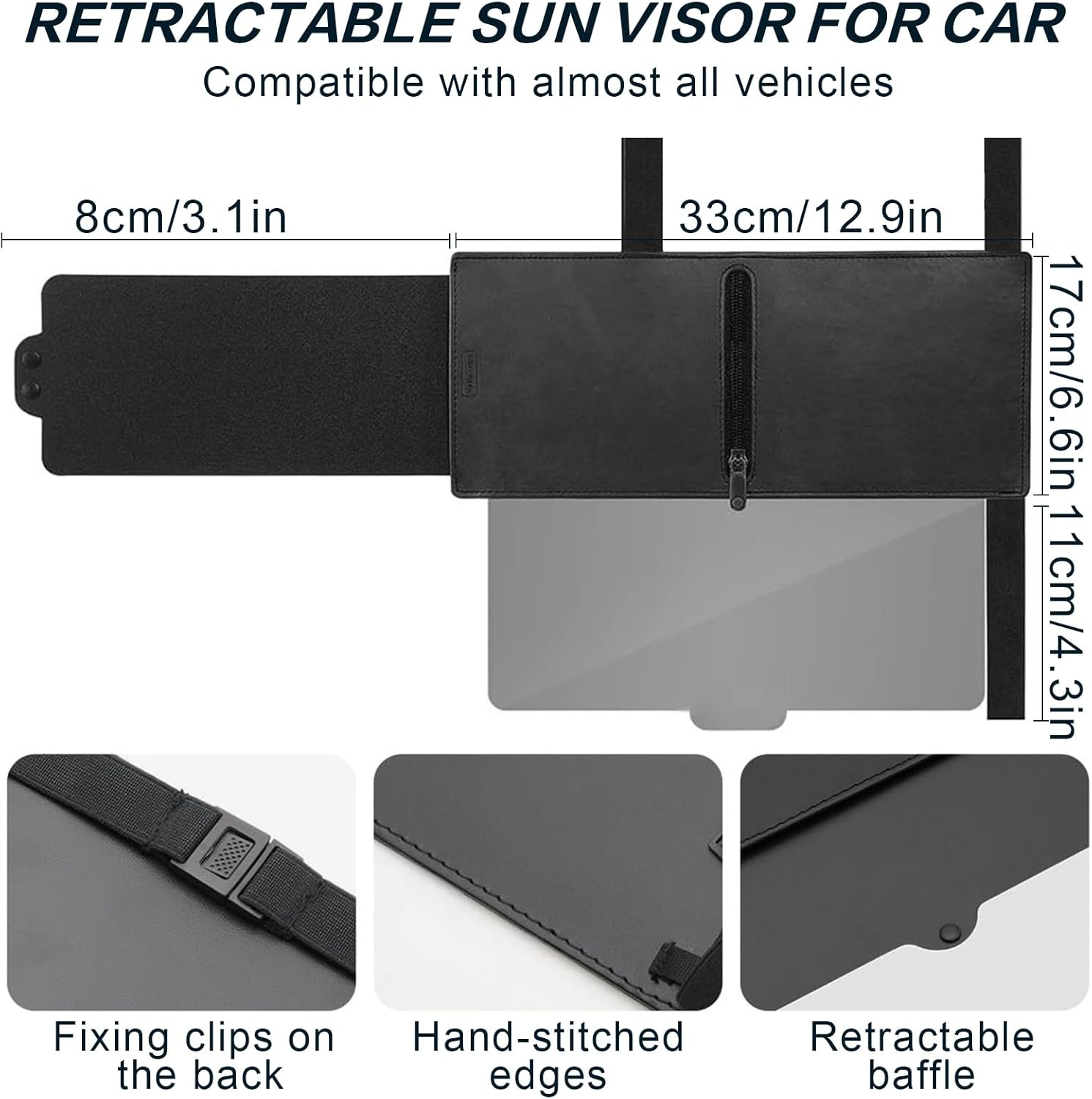 Sun Visor for Car, Universal UV400 Anti-Glare Polarized Sun Visor Extender for Right Seat, Car Adjustable Front/Side Sunshade Windshield Driving Visor Blocker with Polycarbonate Lens