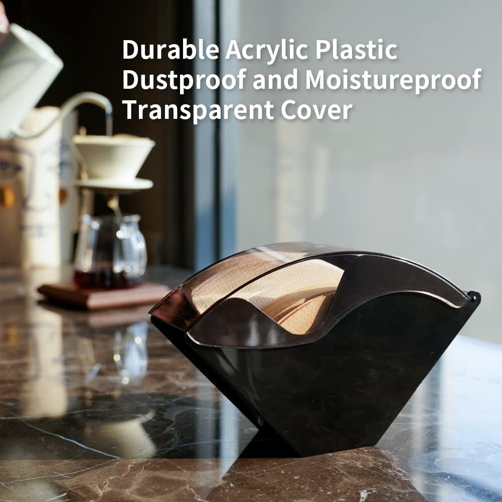 Watchget Coffee Filter Holder, Coffee Filter Box with Dustproof Cover, Plastic Filter Paper Holder Dispenser for Home,Cafe,Office Storage for V60 and Cone Coffee Filters, Black