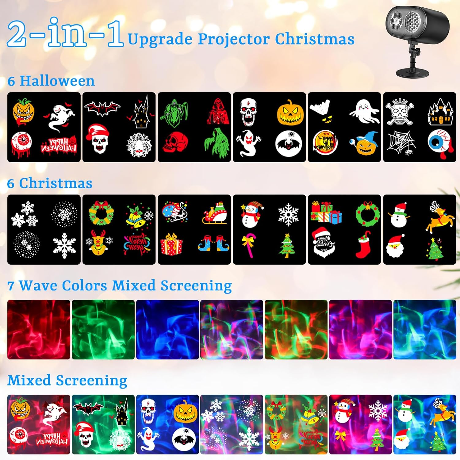 Halloween and Christmas (2025) Waterproof IP67 Projector Lights Outdoor Lighting with Northern Lights Festive Atmosphere for Home Garden Party Decoration with Remote Control image number 1
