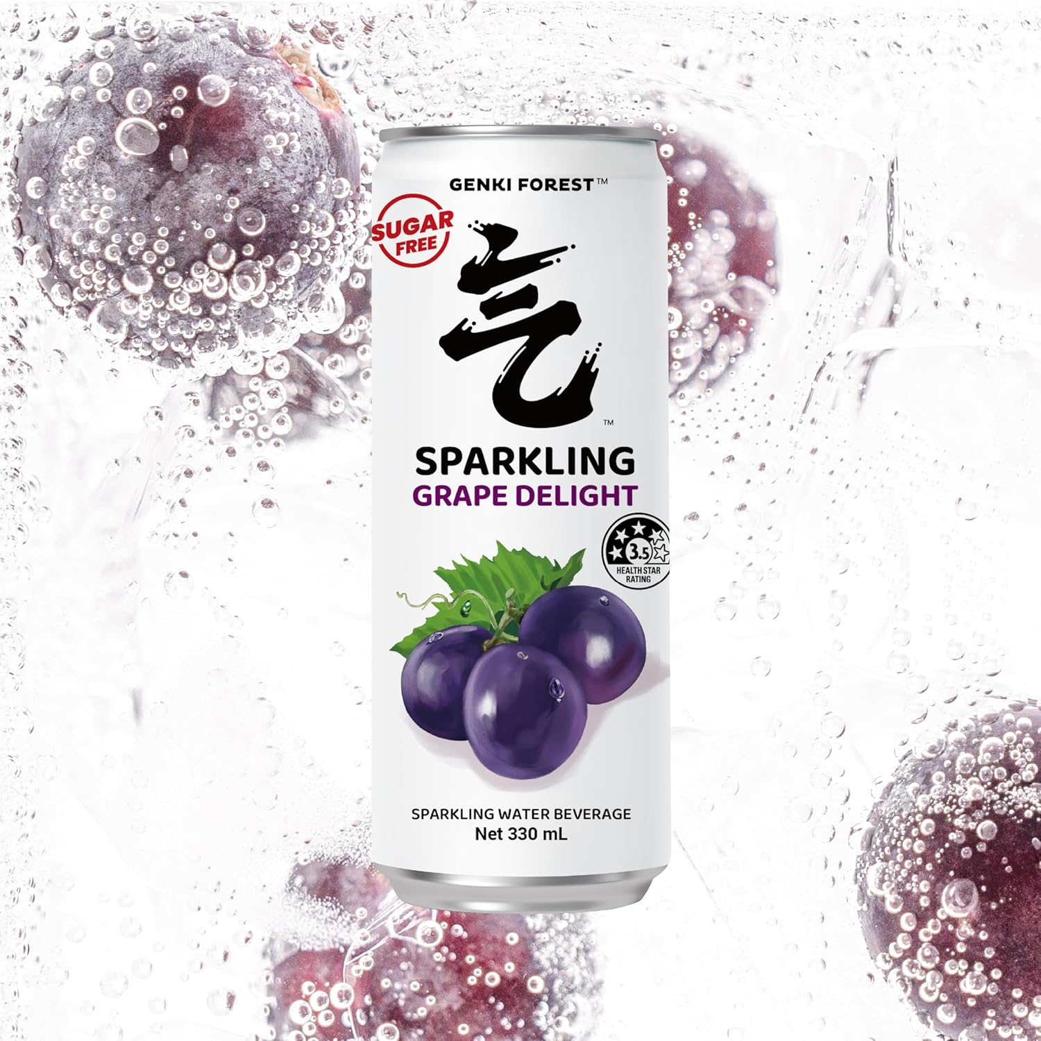 GENKI FOREST Grape Delight Sparkling Water Beverage, Zero Sugar Drinks, 330Ml X 24 CANS image number 2
