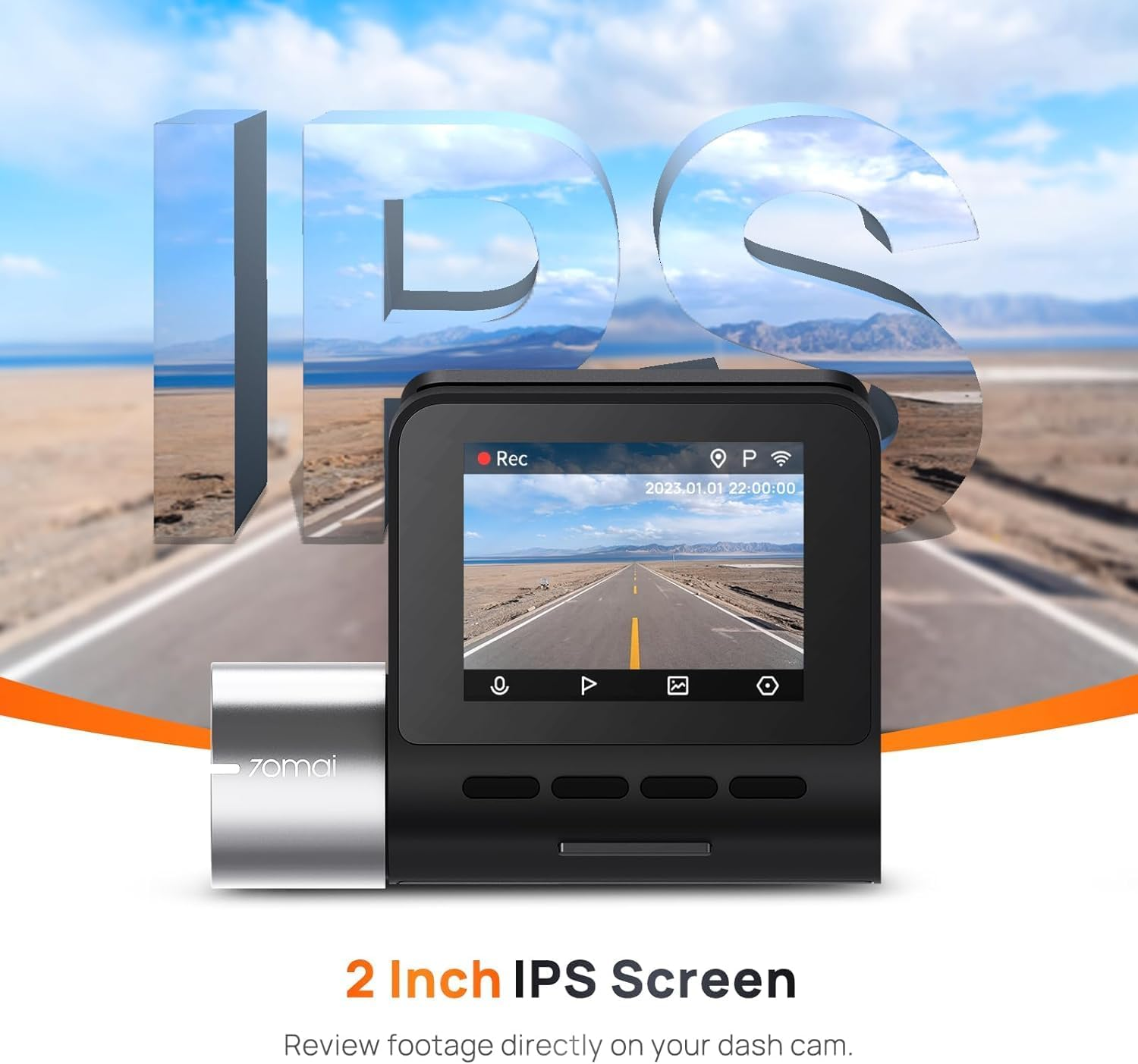 70Mai True 2.7K 1944P Ultra Full HD Dash Cam A500S, Front Camera, Built-In Wifi GPS Smart Dash Camera for Cars, ADAS, Sony IMX335, 2'' IPS LCD Screen, WDR, Night Vision image number 1