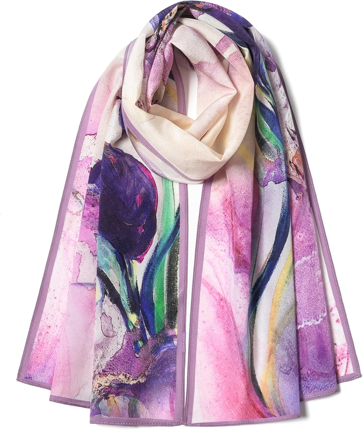 SHIROUYU 100% Mulberry Silk Women'S 55&rdquo;*14&rdquo; Long Scarf Headscarf and Neck Scarf - Rectangular Hair Towel with Gift Packed, Pink-Flower image number 5