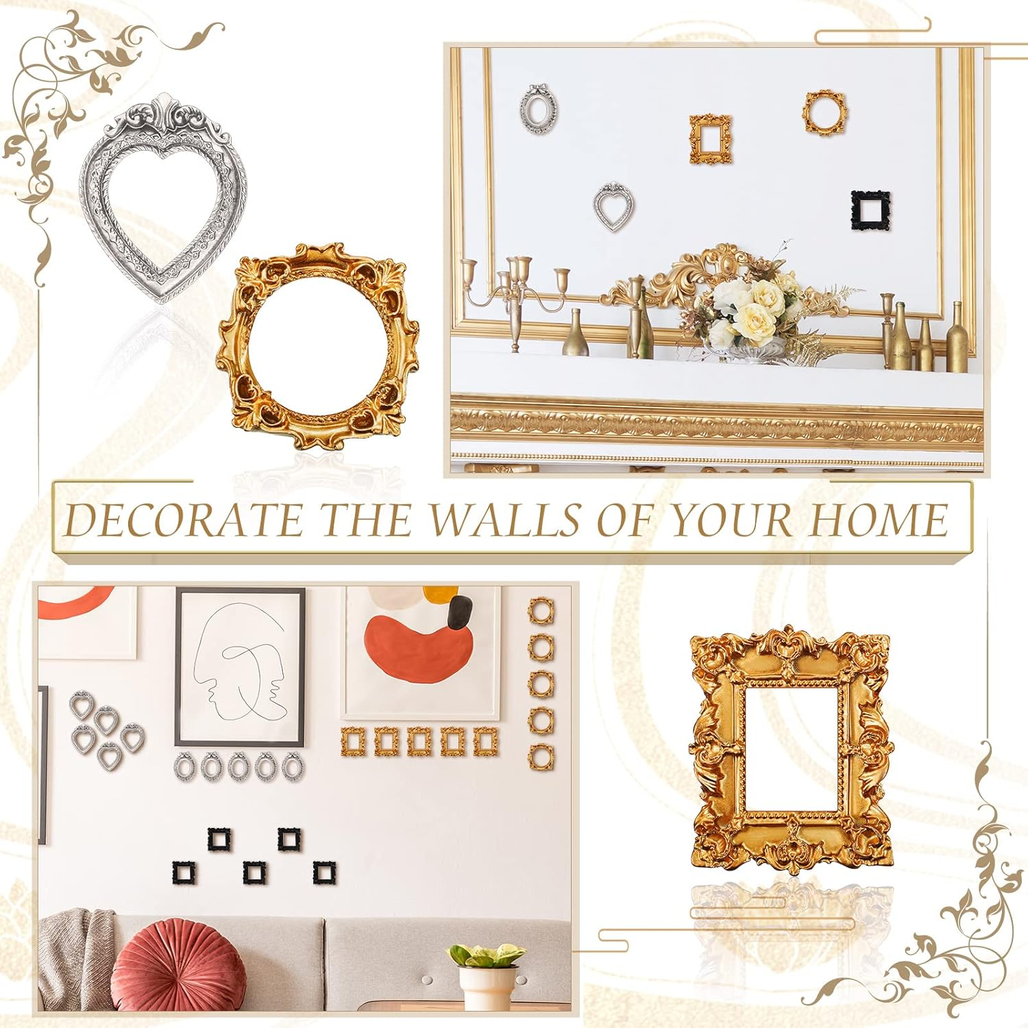 Vicenpal 25 Pcs Vintage Resin Picture Frame Antique Photo Resin Frame Mini Resin Jewelry Display Frame Photography Photo Frame DIY Small Photo Frame for Photo Home Decoration (Black,Gold,Silver) - 40, Black image number 3