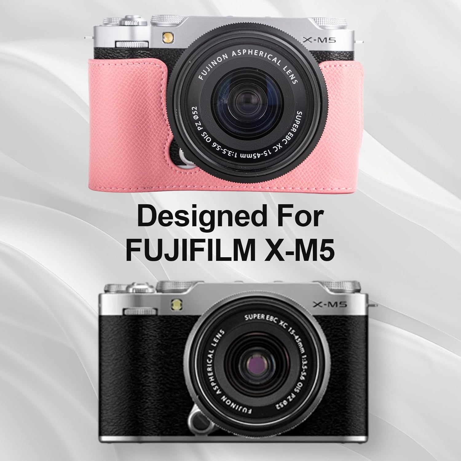 VOVMOEYA Fuji XM5 Mirrorless Camera Case Cover Set for Fuji XM5 Half Case Fuji X-M5 Camera Cover with Front Lens Cap and Shoulder Strap - Blue image number 2