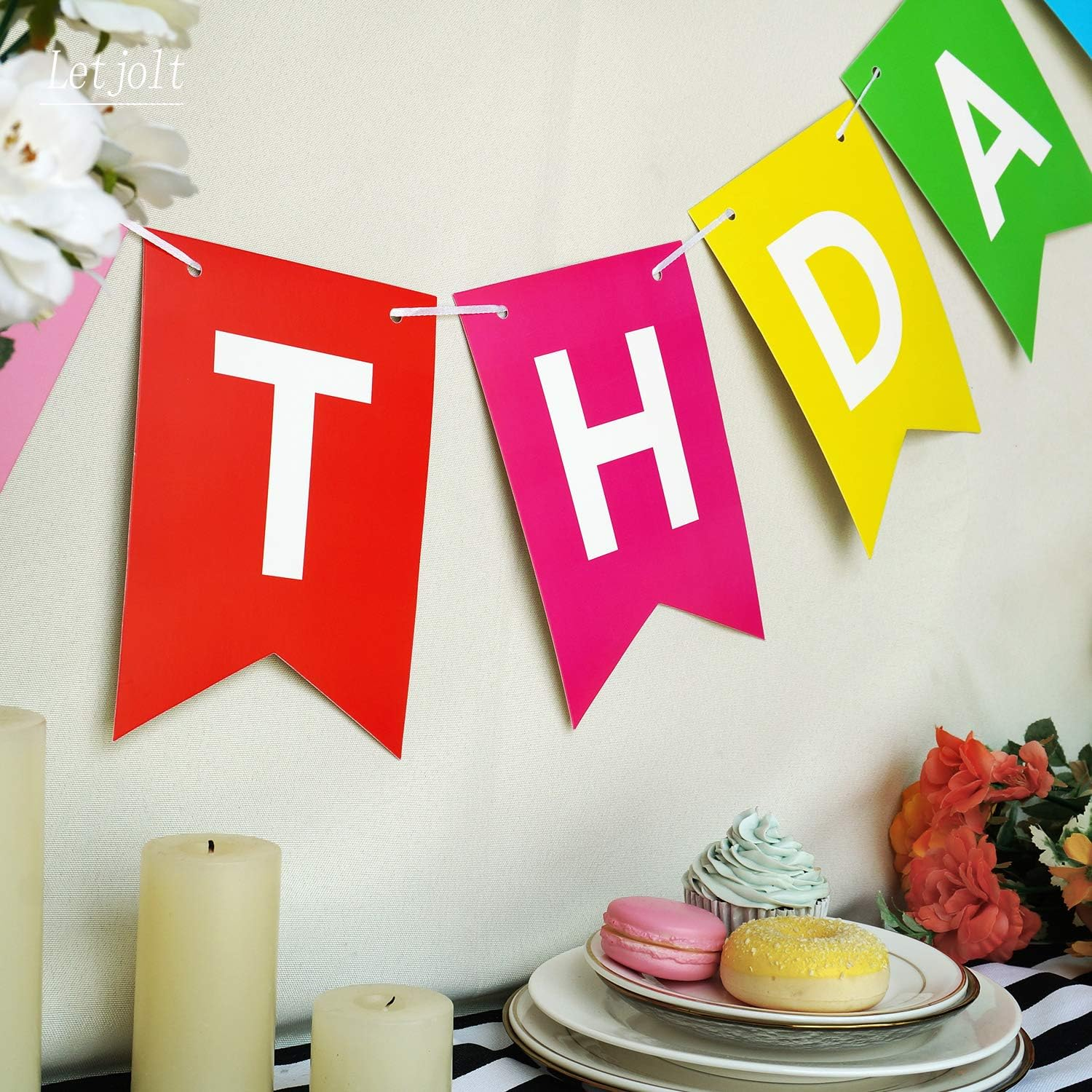 Colorful Happy Birthday Banner Birthday Party Bunting Signs for Rainbow Birthday Decorations (Multi Color) - Multi Color image number 2