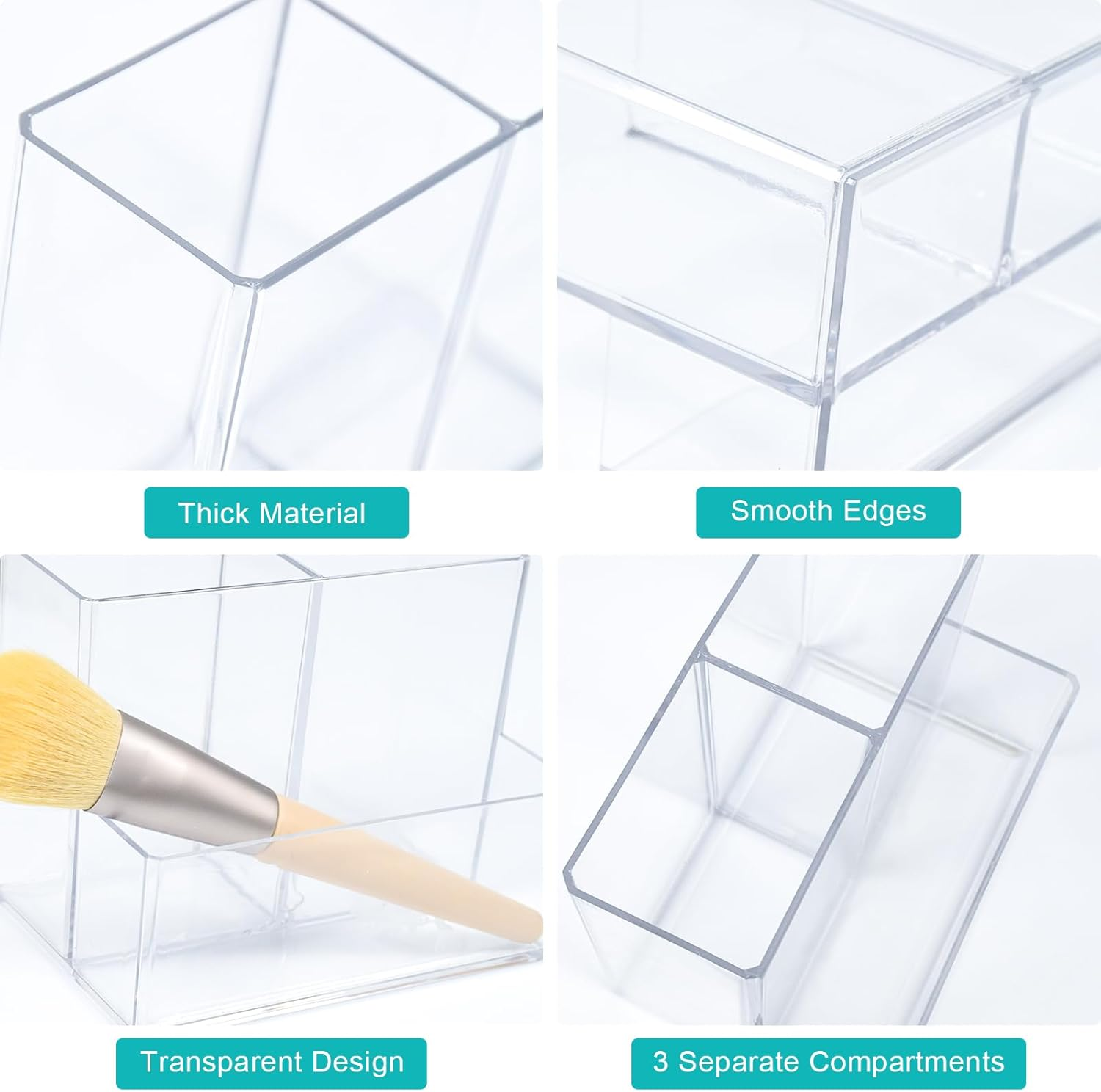 SAYEEC 2 Pack Acrylic Pen Holder Magnetic Dry Erase Marker Holder with 4 Magnet Sheets 3 Compartments Clear Desk Makeup Brush Organizer Pencil Cup Caddy for Fridge Whiteboard Cosmetic Office School