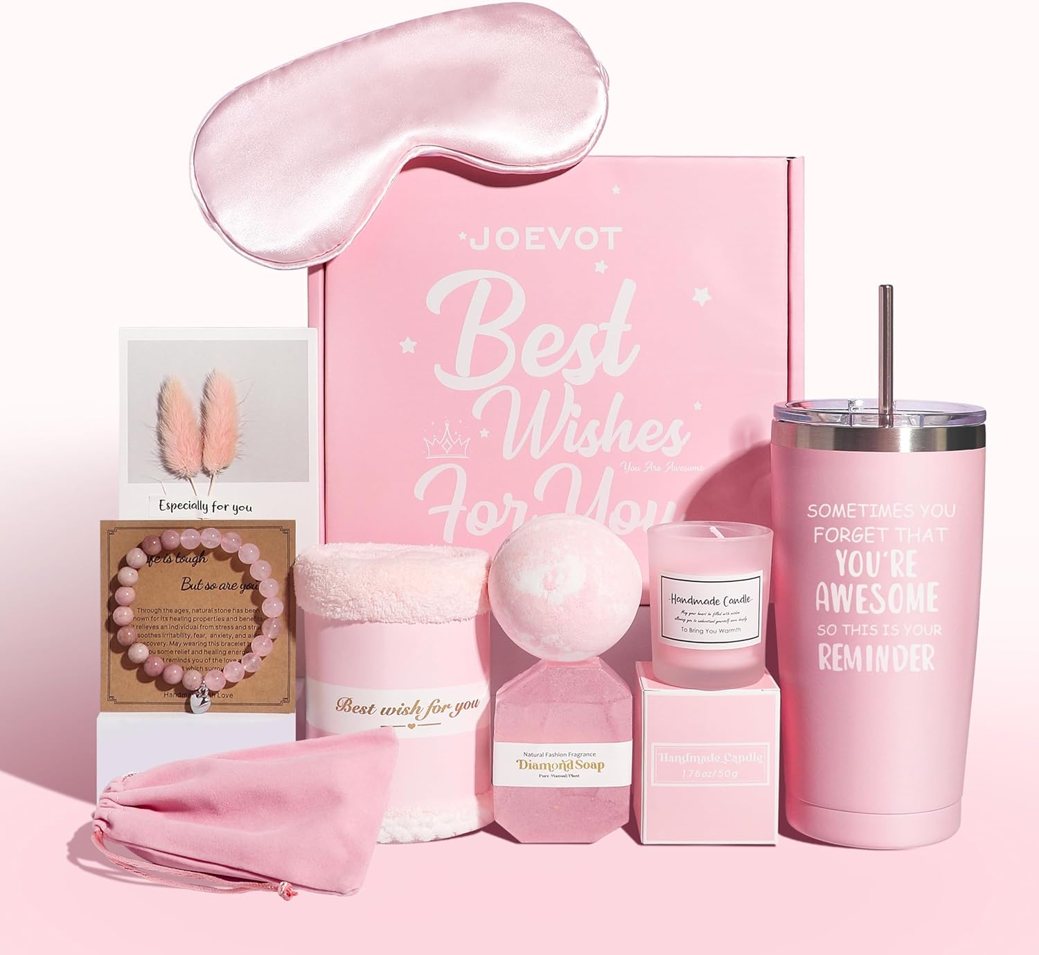 Birthday Gifts for Women, Mothers Day Gifts for Mom from Daughter, Spa Gift Basket for Best Friends Her Sister Wife Girlfriend Nurse, Gift Ideas for Valentines Day, 20Oz Tumbler Set (Pink) image number 2