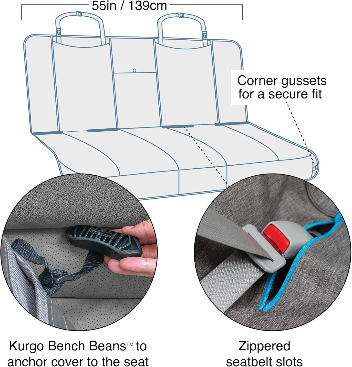 Kurgo Dog Seat Cover No Slip | Nonslip Car Bench Seat Covers for Pets | Dog Back Seat Cover Protector | No Slip Grip Bench Seat Cover (Heather Charcoal Grey, 55") image number 4