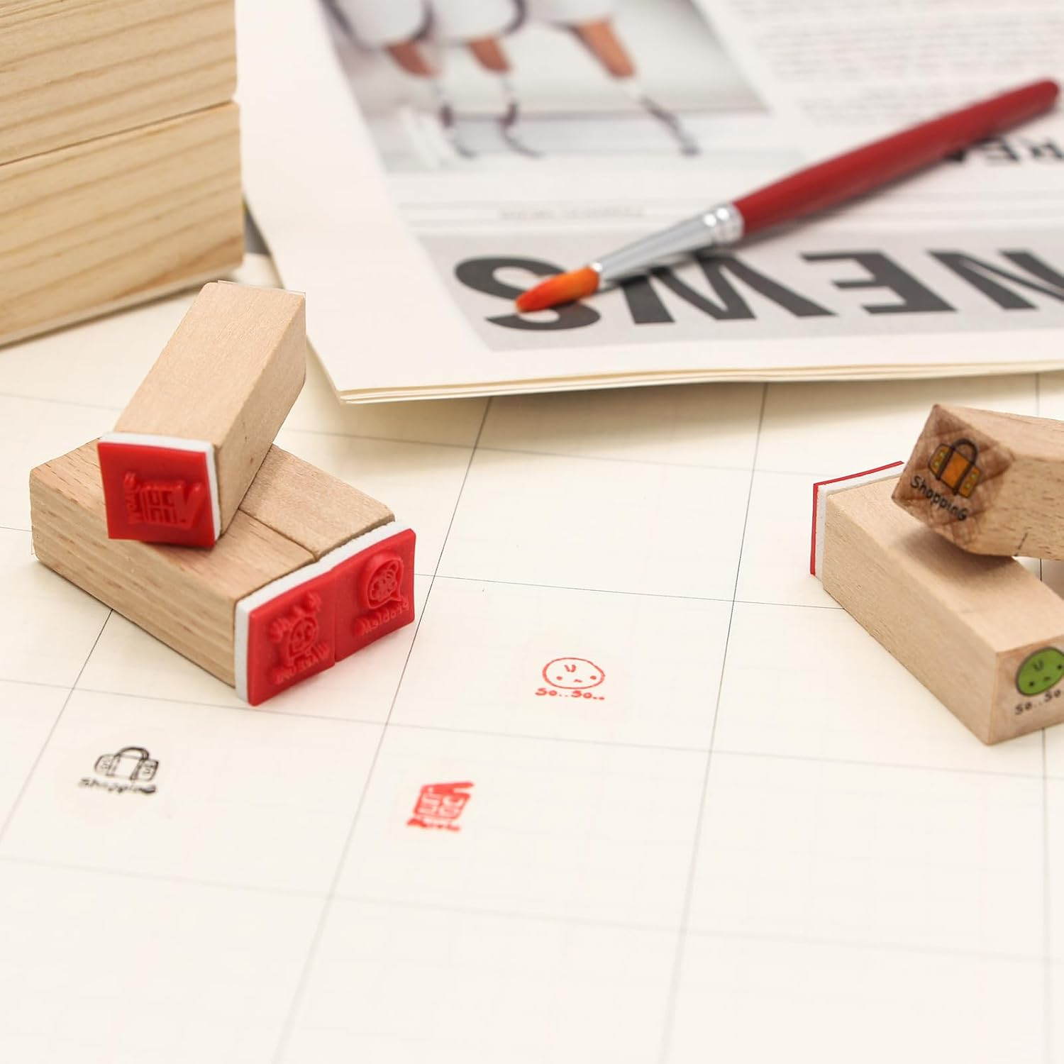 SONGER 40PCS Cute Mini Wood Rubber Stamp Set DIY Diary Scrapbook Stamp Set, Art Stamps for Scrapbook, DIY Card Making, Bullet Journals and Arts & Craft Decoration Supplies image number 6