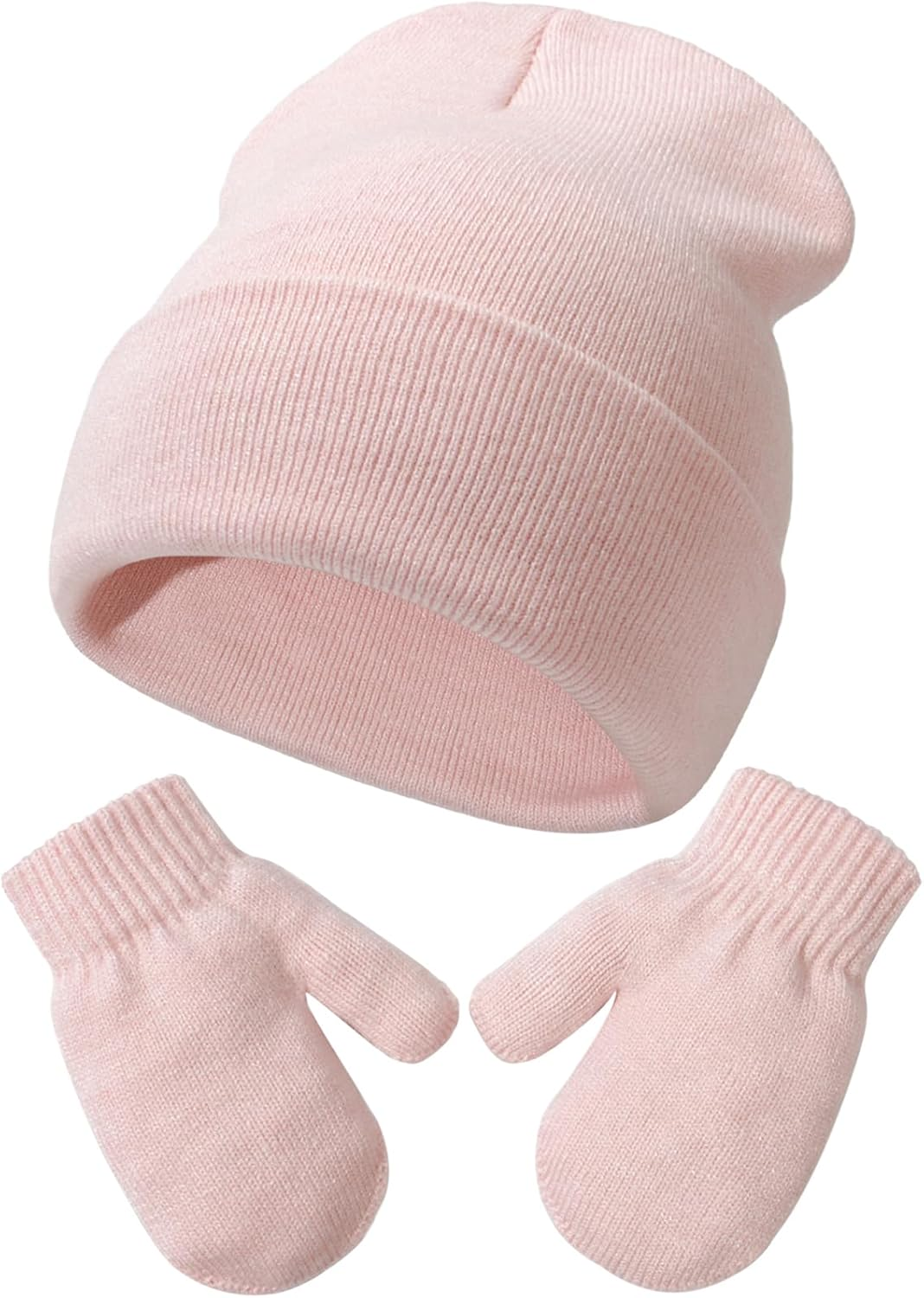 Malaxlx Baby Kids Beanie Hat Mittens Set Infant Toddler Winter Warm Knit Hat Gloves Set for 3 Months - 6 Years Girls Boys