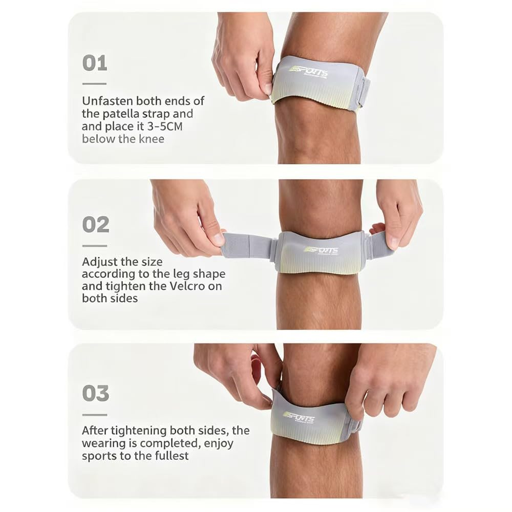 Patella Knee Strap, 2 Pack Adjustable Tendon Strap, Knee Brace Support Band for Knee Pain Relief,Tendonitis, Squats,Hiking,Basketball, Running, Jumpers Knee, Soccer, Volleyball & Tennis,Black image number 6