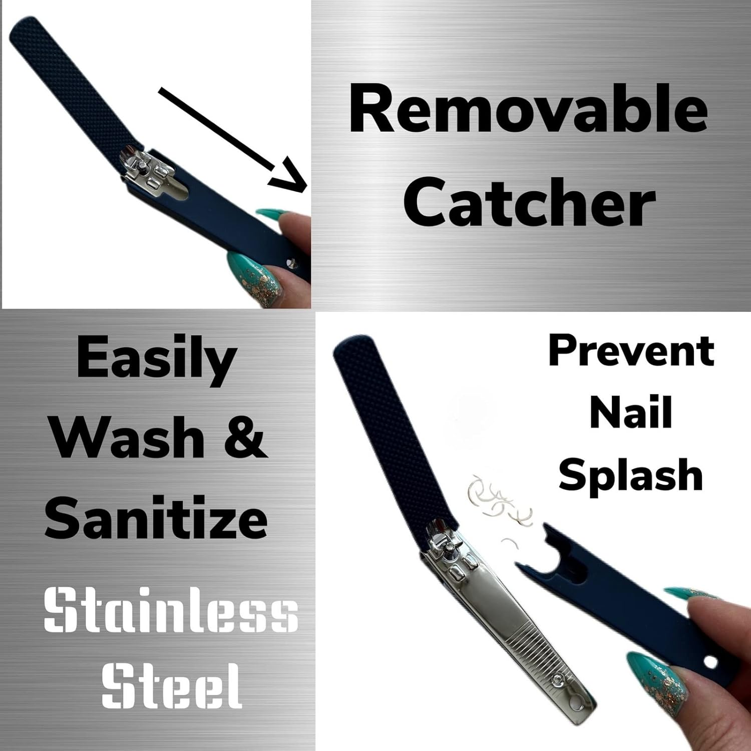 1 Comfort Hold Navy Large Nail Clippers Non-Slip Sure Grip Clipping Removable Catcher Toenails Fingernails Cutter Ultra Sharp Trimmer Stainless Steel Men Women Arthritis Unsteady Hands image number 4