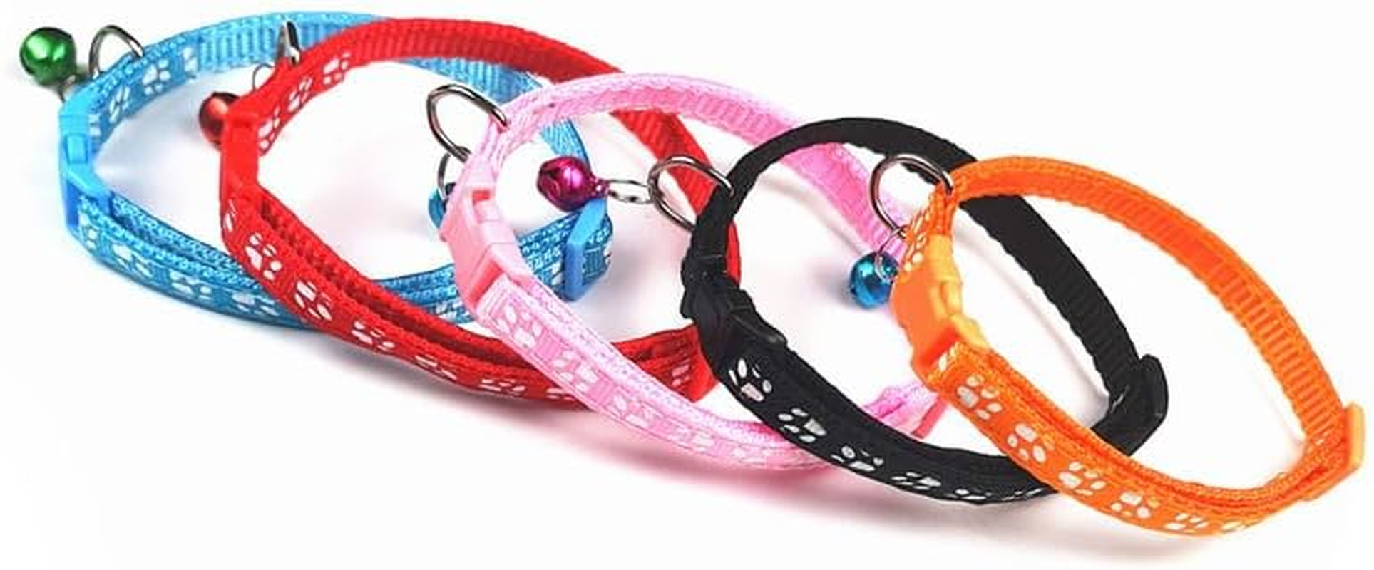 2-Pack Footprint Cat Collar with Bell Basic Dog Cat Collar Buckle Adjustable Polyester Cat Dog Collar or Seatbelts (Purple+Blue, 19-32Cm)