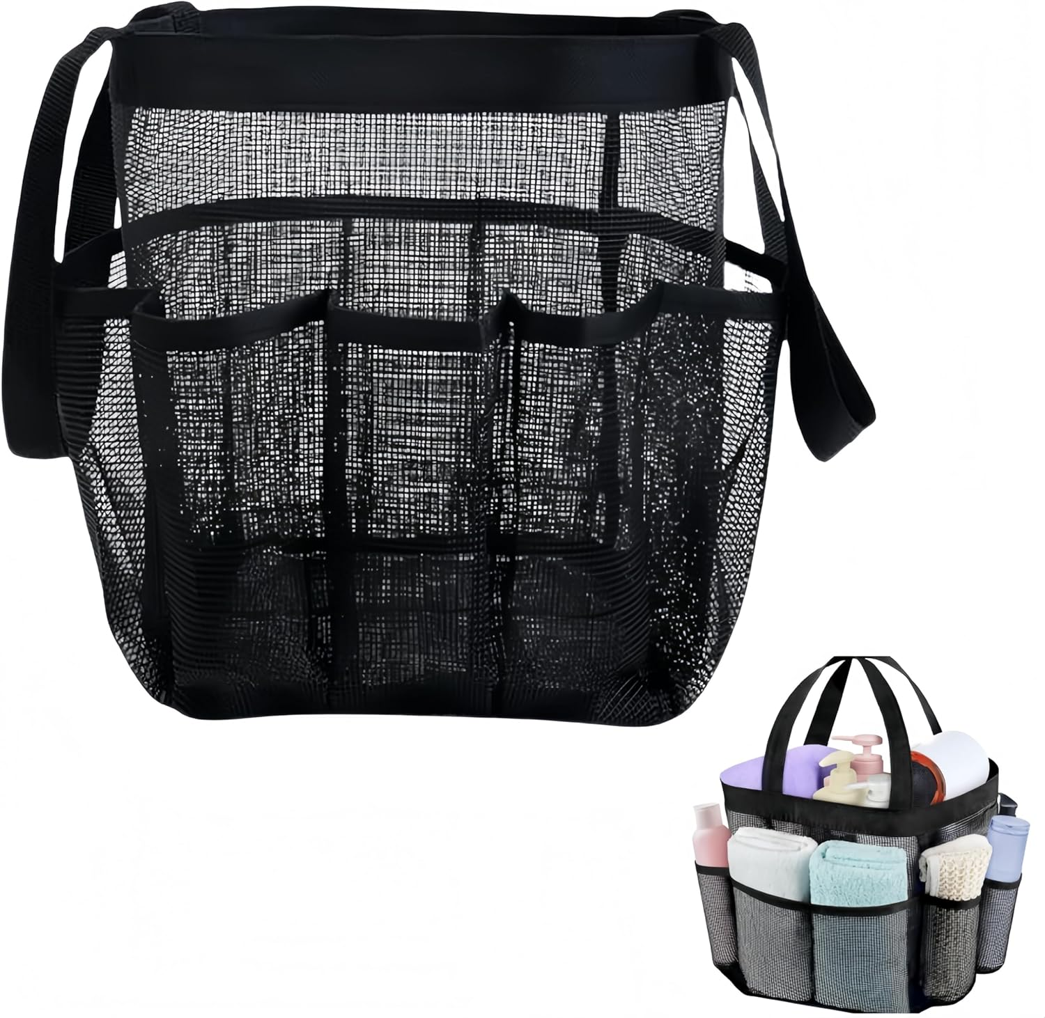 Shower Caddy Portable with Drawstring, Large Mesh Hanging Shower Organizer with 8 Storage Pockets 2 Handles for Toiletry, Dorm Room, Shower Bag for Camping, Cottage,Gym,Bathroom image number 3