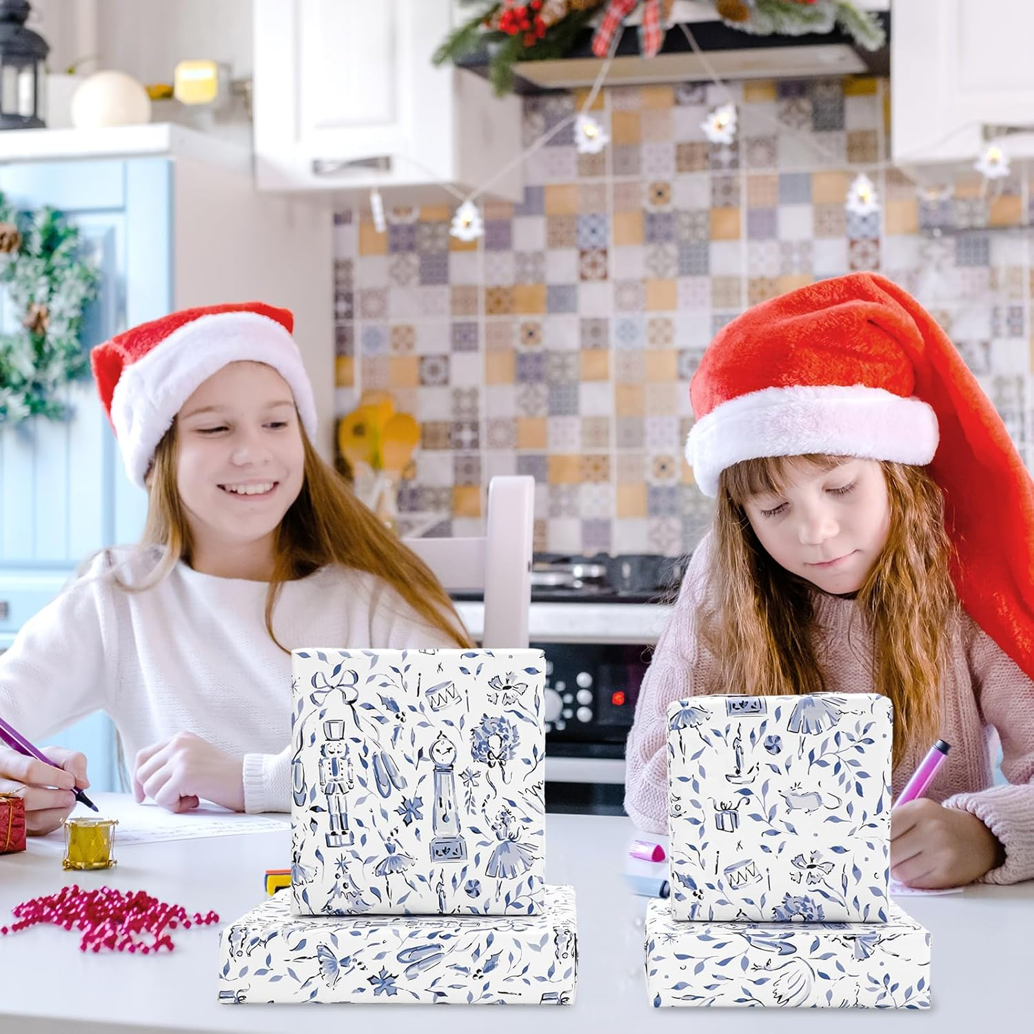 Jarthenaamcs Christmas Wrapping Paper - Mini Roll - 17 Inch X 32.8 Ft Blue Xmas Tree Nutcracker Gift Wrap Paper Decorative Art Paper for DIY Crafts Supplies image number 4