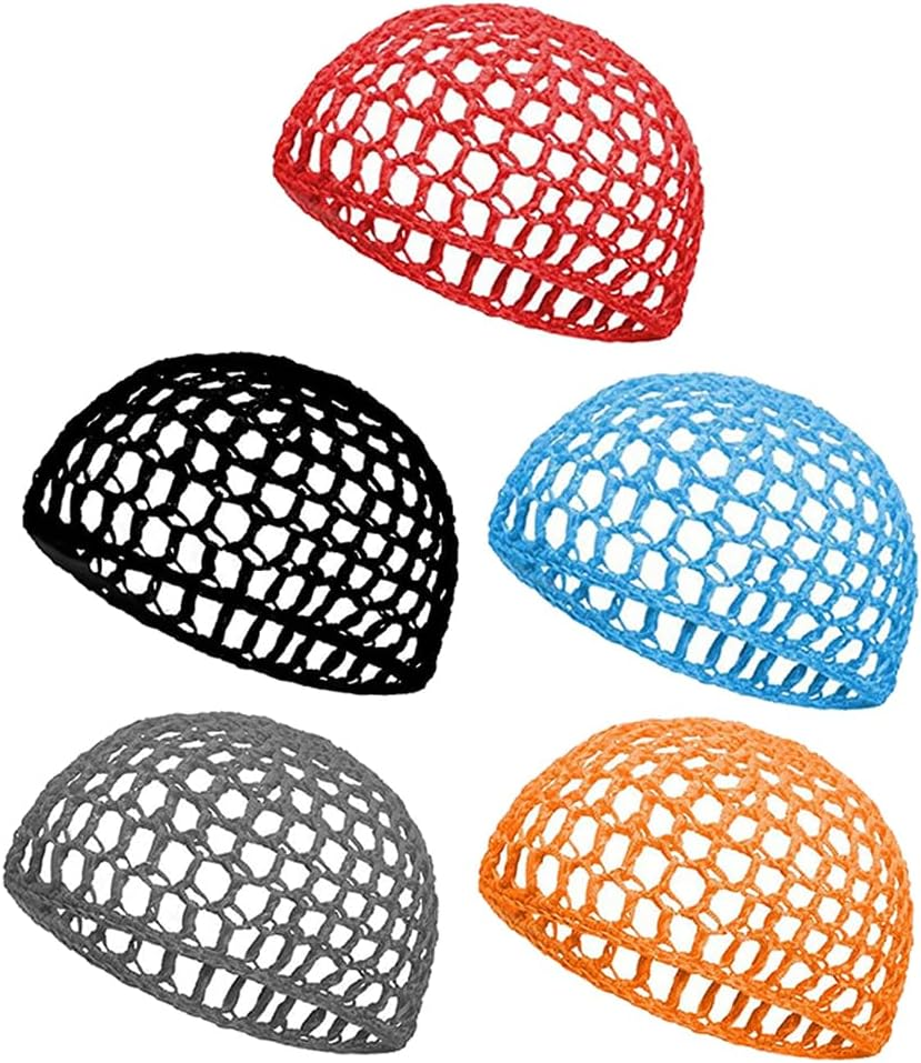 CALLARON Pack of 5 Crochet Hair Net Handmade Net Sleeping Hat Women'S Hats Crochet Hair Net Hair Accessories Hair Knitting Beanie Slap Hat Crochet Hats Hair Clip Hair Accessory for Women, Colourful, image number 3