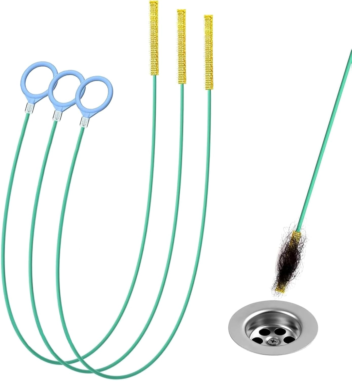 50 Inch Sink Snake Hair Drain Clog Remover - 3Pcs Anti-Break Steel Snake Drain Hair Removal Tool, Flexible Drain Cleaner Tool for Bathroom/Bathtub, Shower Drain Clog Remover with Hair Catcher