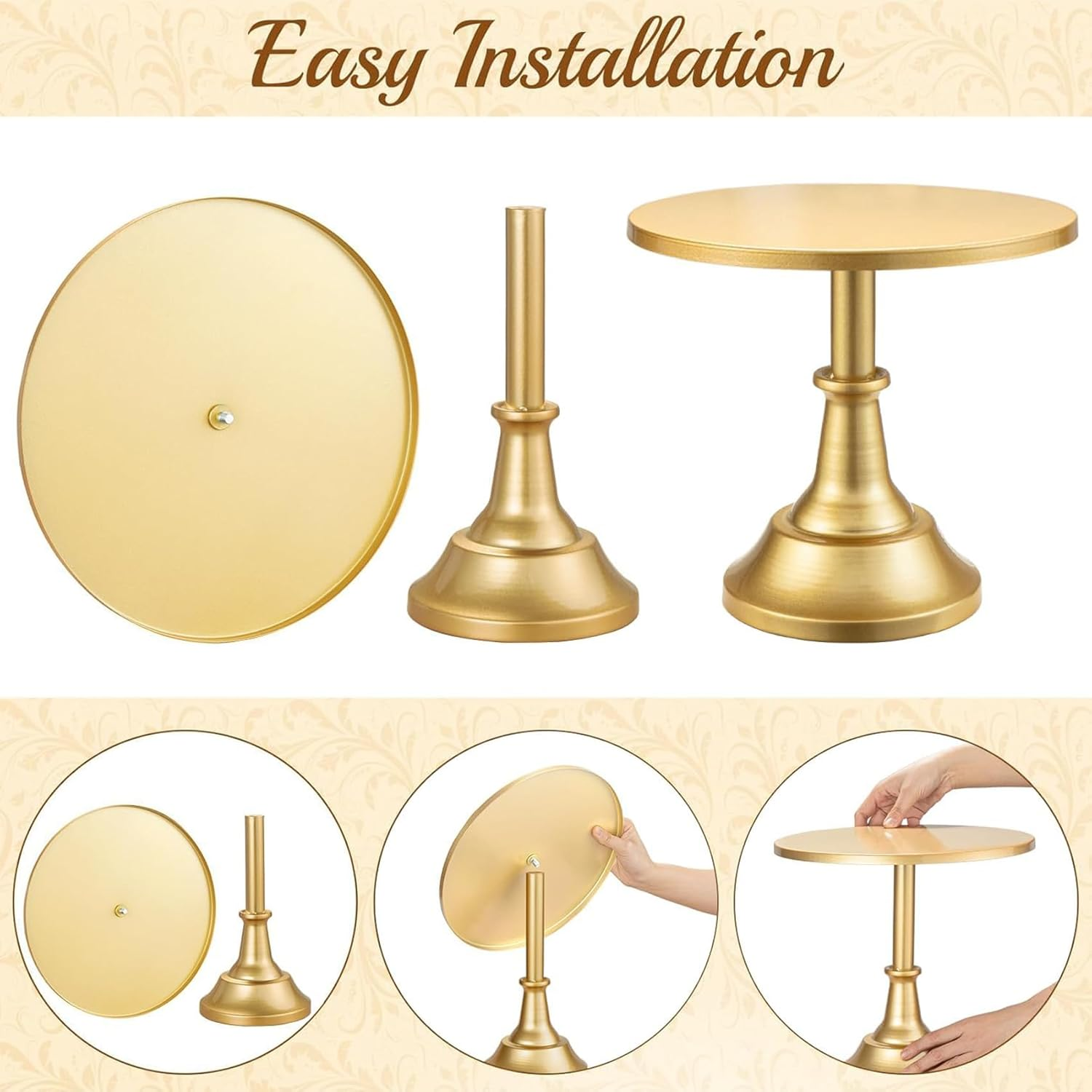 Gold Cake Metal Stands Set, round Cupcake Dessert Table Holder Platter Stand, Cake Display Serving Tower Tray for Baby Shower Wedding Birthday Party Celebration, 3Pcs Diameter 30 25 20Cm image number 5