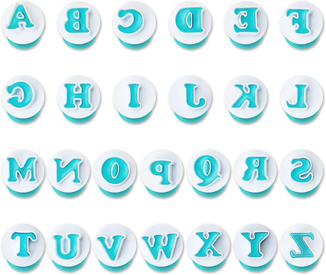 NILLOS Cookie Stamp Impress, 26 PCS Alphabet Fondant Cake Moulds for DIY Sugar Cookies, Chocolate, and Cake Decorating (1.26X1.37 In) image number 4