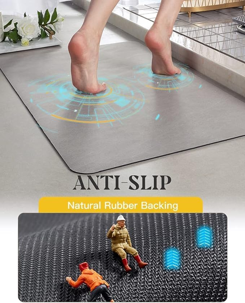 Bathroom Bath Mat,Non Slip Thin Bathroom Floor Mat for under Dooreasy Cleanwashablekitchen,Sinkshowermatcarpetrubber Non Slip Quick Drying Super Absorbent Thin Bathroom Rug Gray 15.7X23.6 Inch (2PCS)