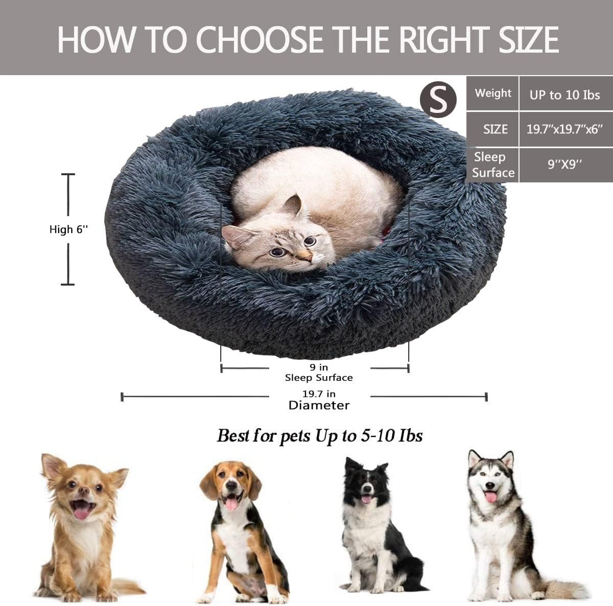 Dog Cat Bed, Donut Pet Bed for Small Dogs, Fluffy Cozy Self-Warming Improved Sleep Pet Cushion Beds, Anti-Slip Machine Washable Light Diameter16In image number 5