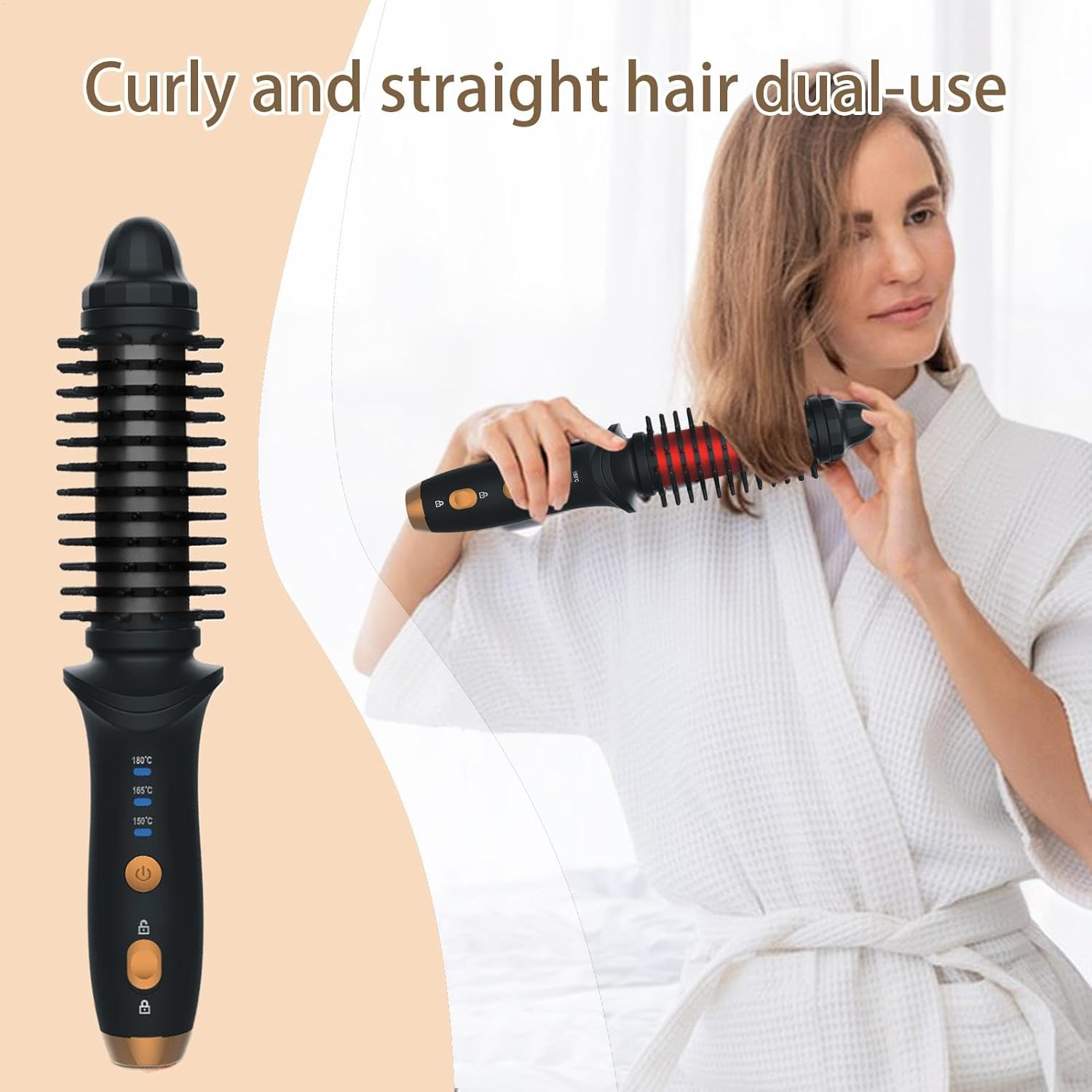 Curling Iron Wand - Cordless Heated Styling Brush | Rechargeable round Curling Tool with Nylon Bristles, Portable Electric Hair Styler for Effortless Waves & Volume at Home or Travel image number 3