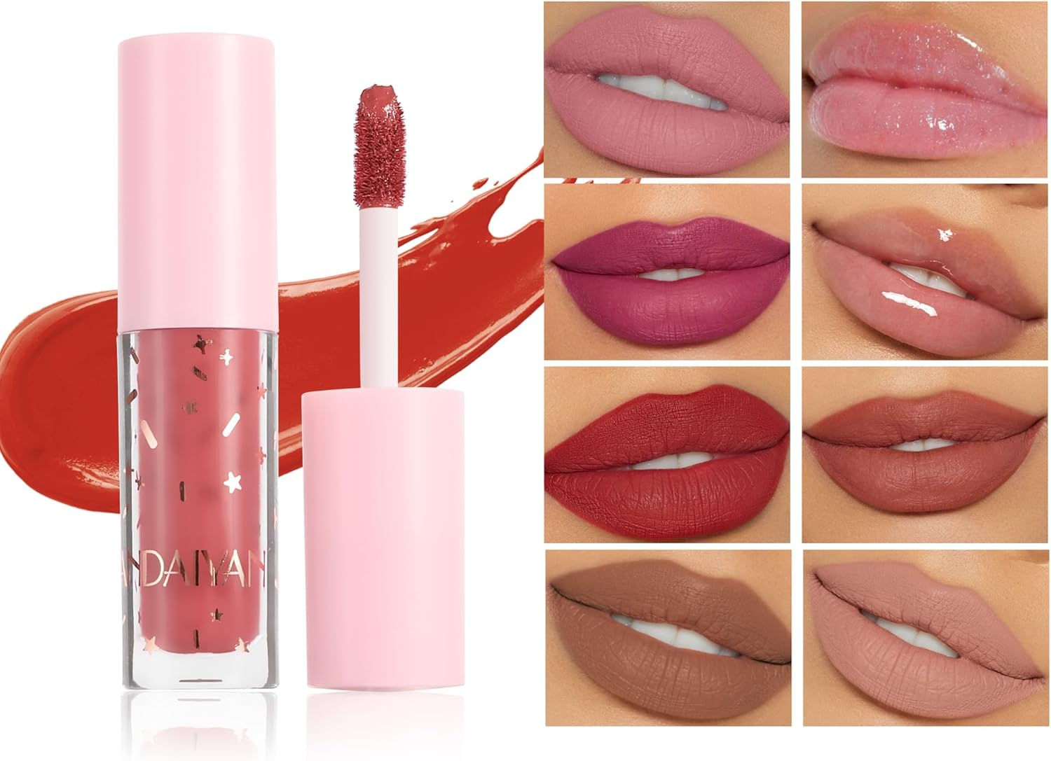 Welhammsae 12 Colors Matte Liquid Lip Gloss Set, Nude Glitter Lipstick Lip Gloss with Case, Makeup Set Velvet Matte Long Lasting Waterproof Non-Stick, High Pigment Lip Makeup for Women Girls image number 6