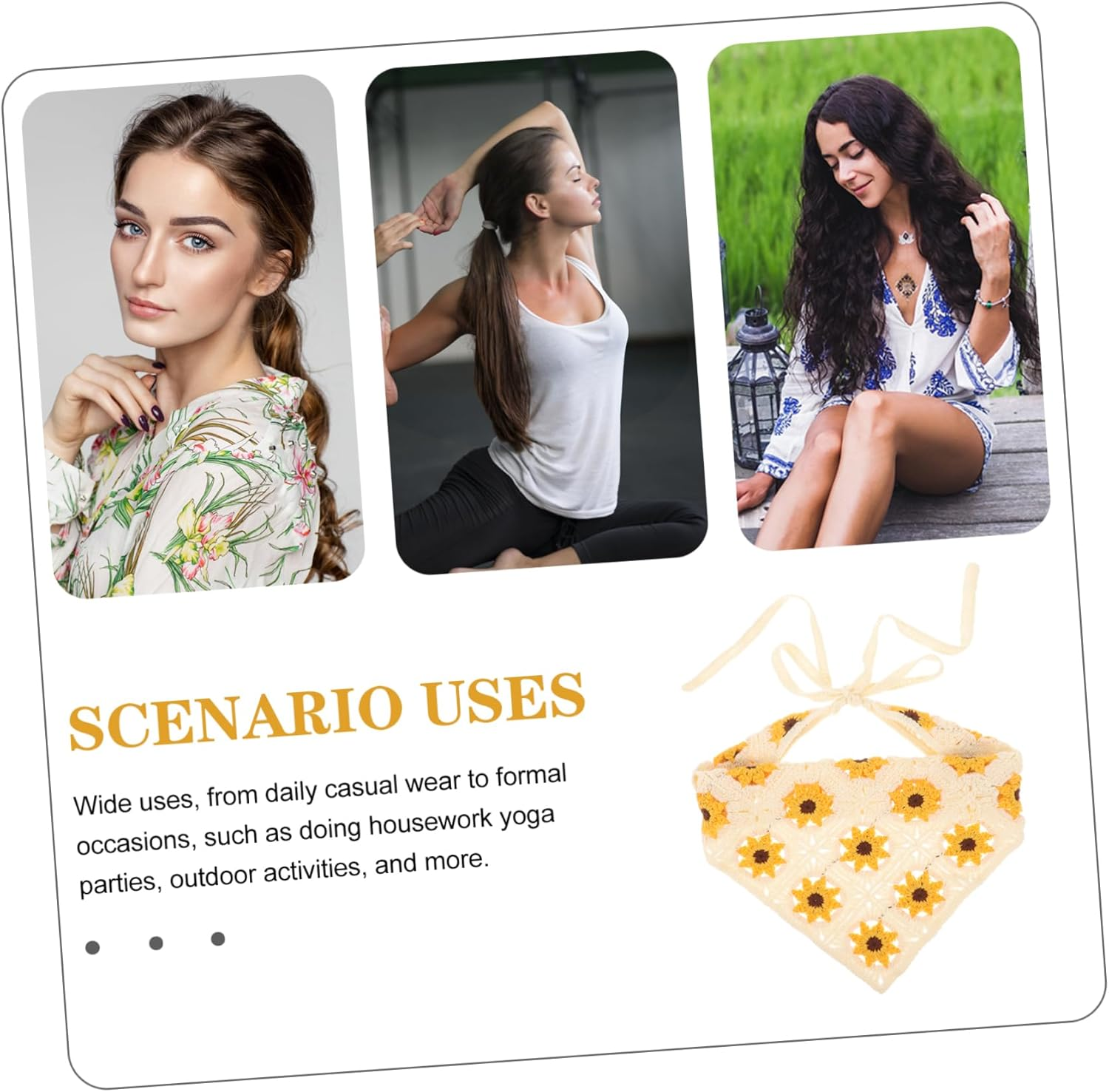 Yardenfun Flower Headscarf Knitted Headband for Women Hairbands Women Flower Head Scarf Cotton Headbands for Floral Crochet Bandana Floral Headbands Satin Lined Turbans for Strap - Green image number 5