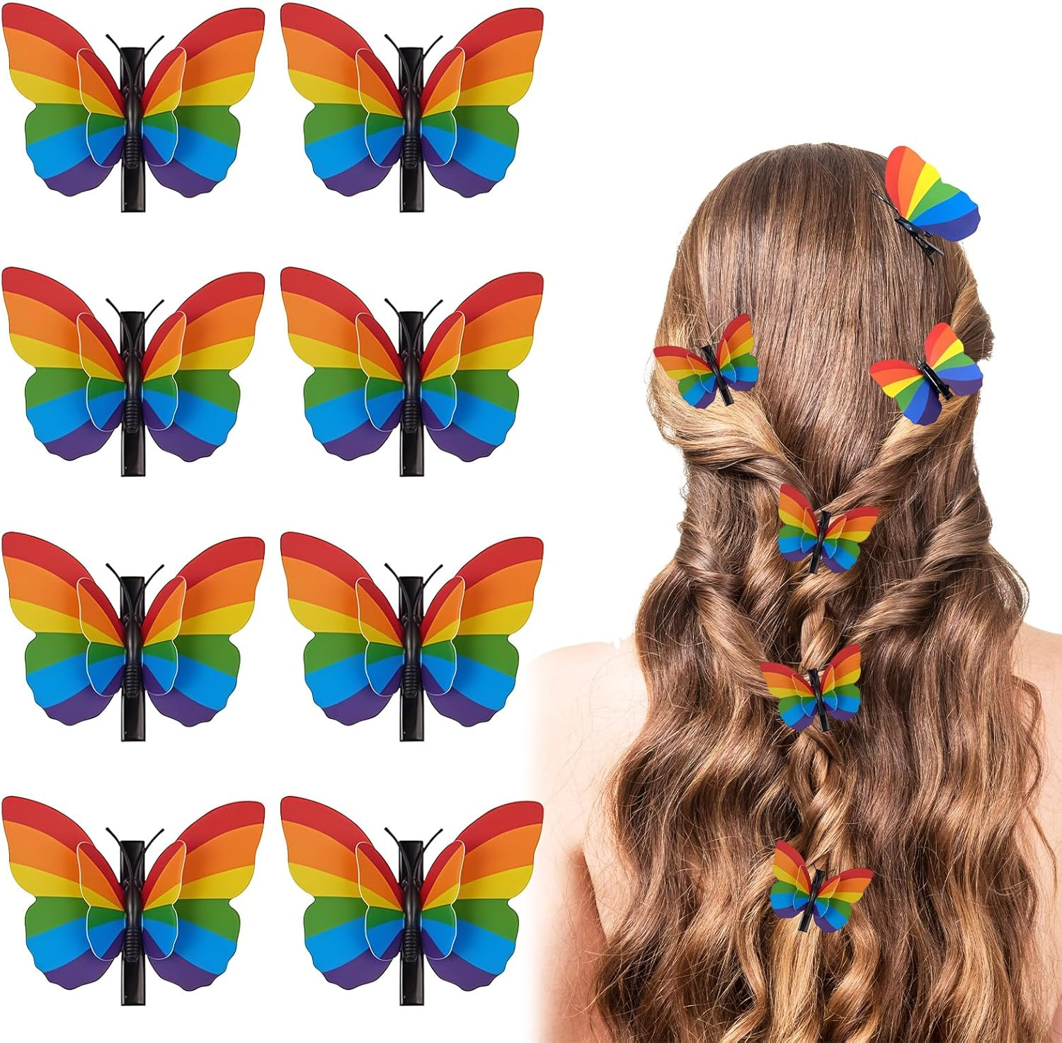 LUMOOM Pack of 8 Butterfly Hair Clips, Hair Accessories Butterfly Hair Clip with Foldable Wings, Rainbow Butterfly Clips, Hair Accessories for Children, Girls, Women image number 5