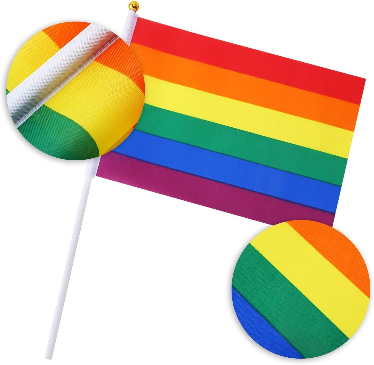 Acemedia 60 Pack Gay Pride Flags Mini Small LGBT Rainbow Stick Flags for Rainbow Pride Parade Festival Party Decorations image number 2