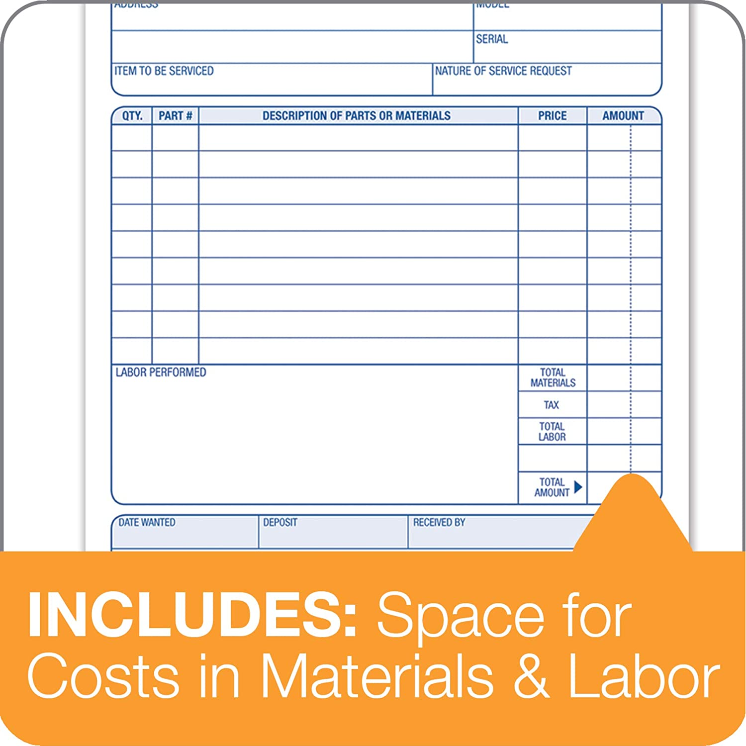 Adams Job Work Order Book, 5.56 X 8.44 Inch, 3-Part, Carbonless, 33 Sets, White and Canary (T5868) image number 5