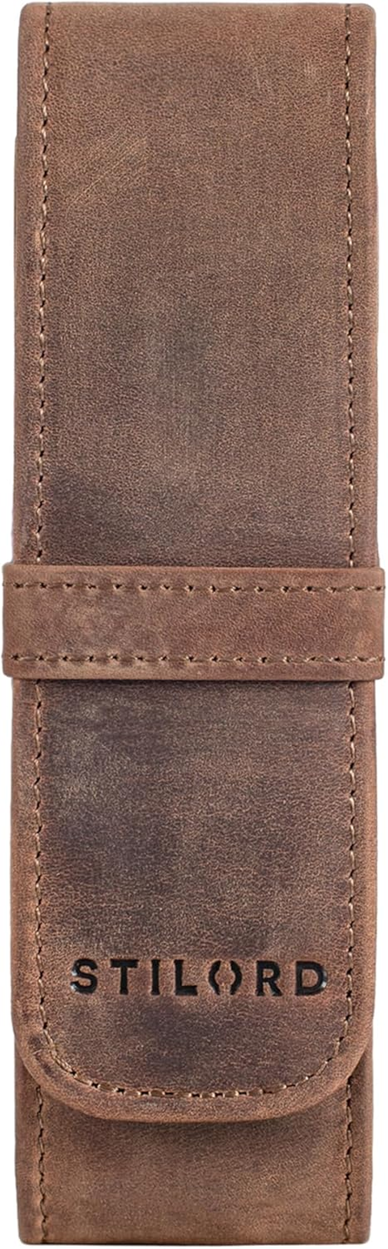 STILORD 'Penn' Leather Pen Case 2 Pens Leather Case Fountain Pen Case Pen Holder for 2 Writing Instruments Pen Case Pen Case Pencil Case Vintage image number 6