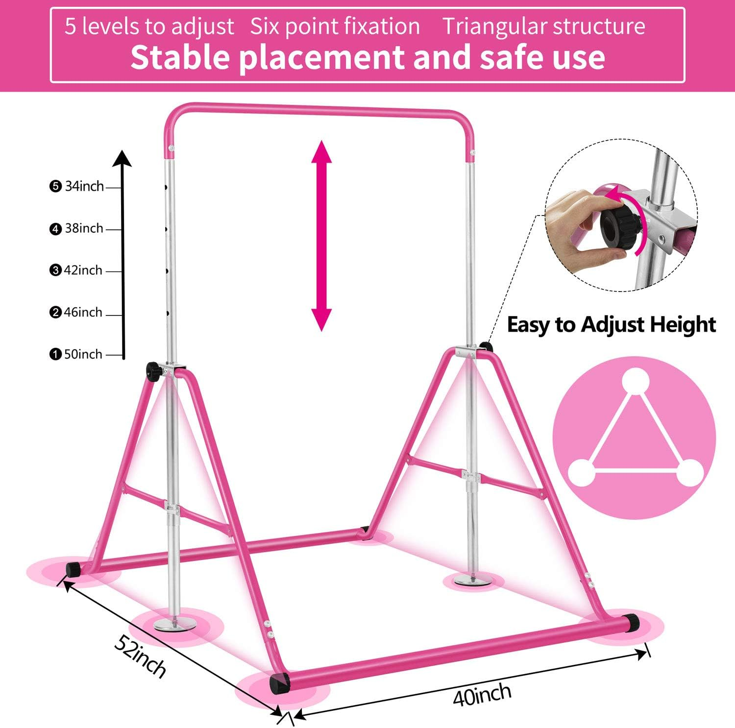 Bangtong&Li Gymnastics Bar for Kids Height Adjustable Horizontal Bar Folding Gymnastics Junior Training Bar for Home Gymnastics Equipment - Black image number 2